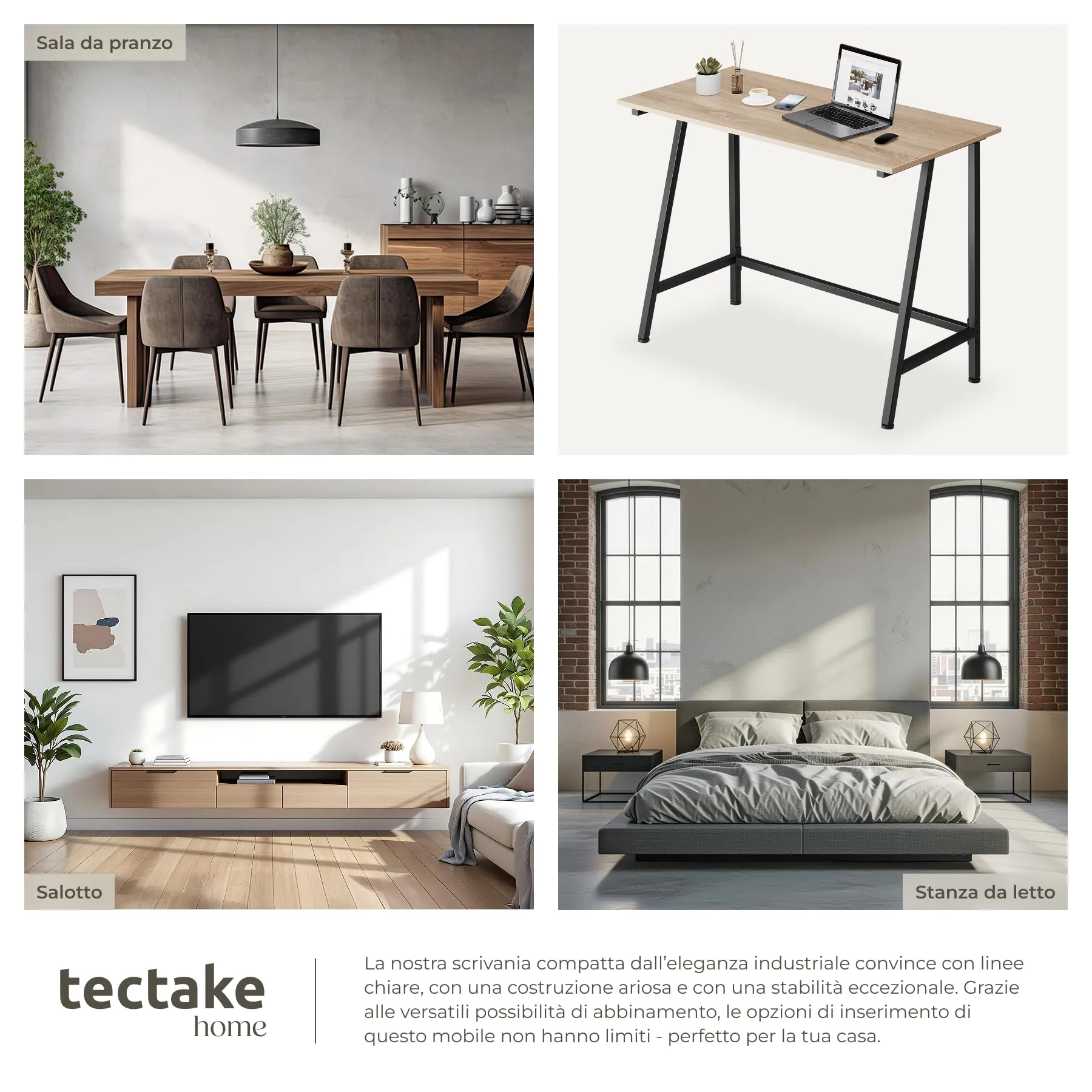 tectake Scrivania Gaming e da Lavoro, 100 x 50 x 77 cm, Telaio in Acciaio e Truciolato, Rovere Sonoma - immagine 5