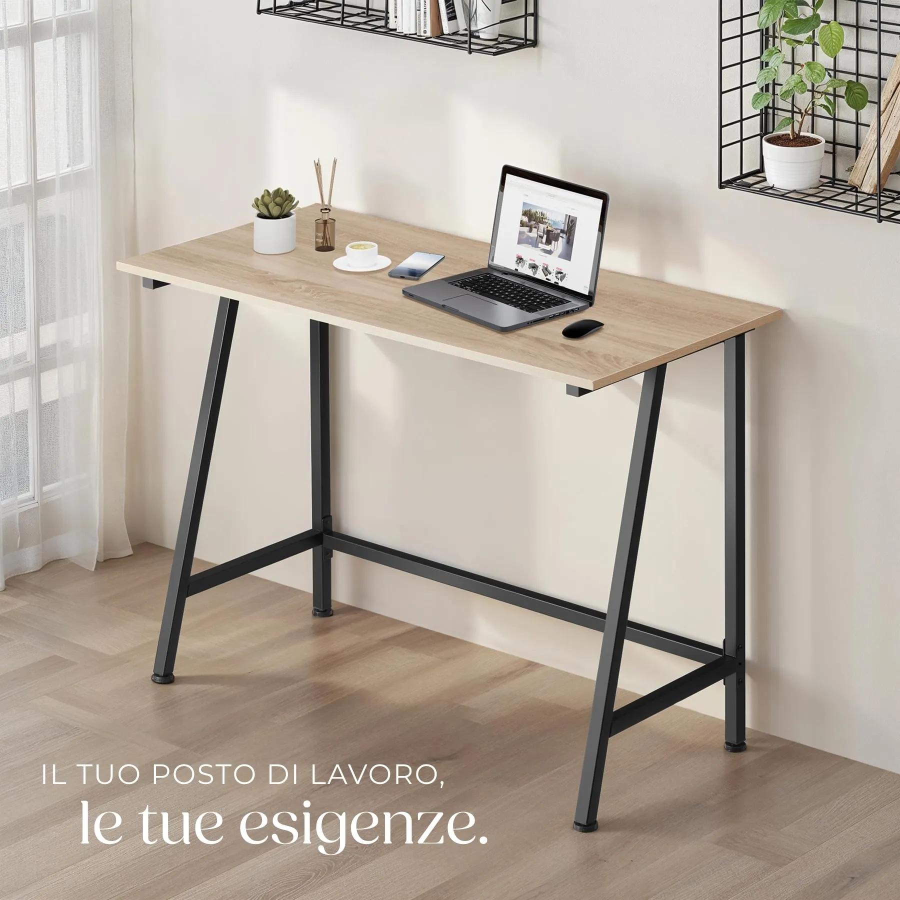 tectake Scrivania Gaming e da Lavoro, 100 x 50 x 77 cm, Telaio in Acciaio e Truciolato, Rovere Sonoma - immagine 7