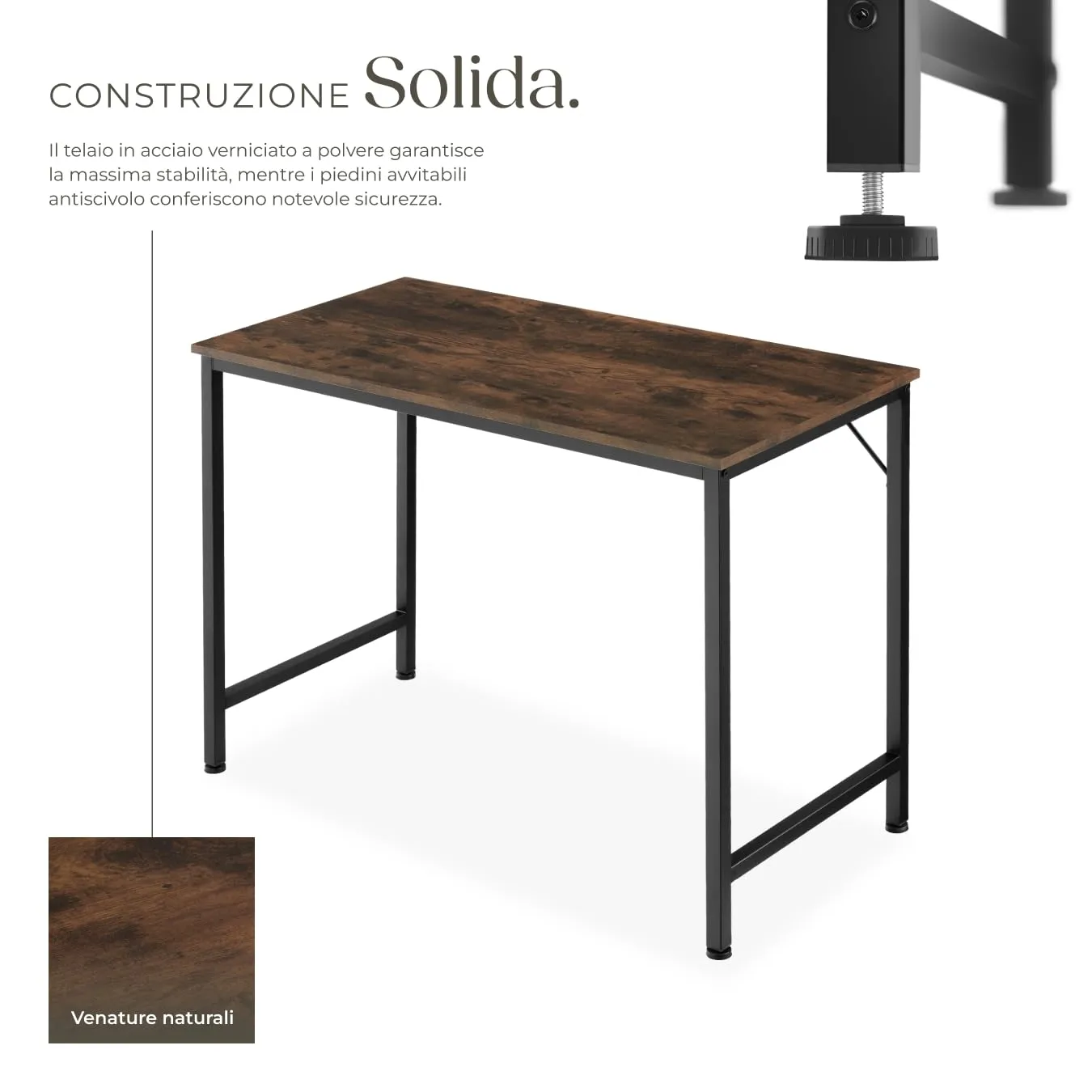 tectake Scrivania Moderna Regolabile in Altezza, Design Industriale in Legno e Acciaio, 100x50x75,5 cm, Industriale Scuro - immagine 3