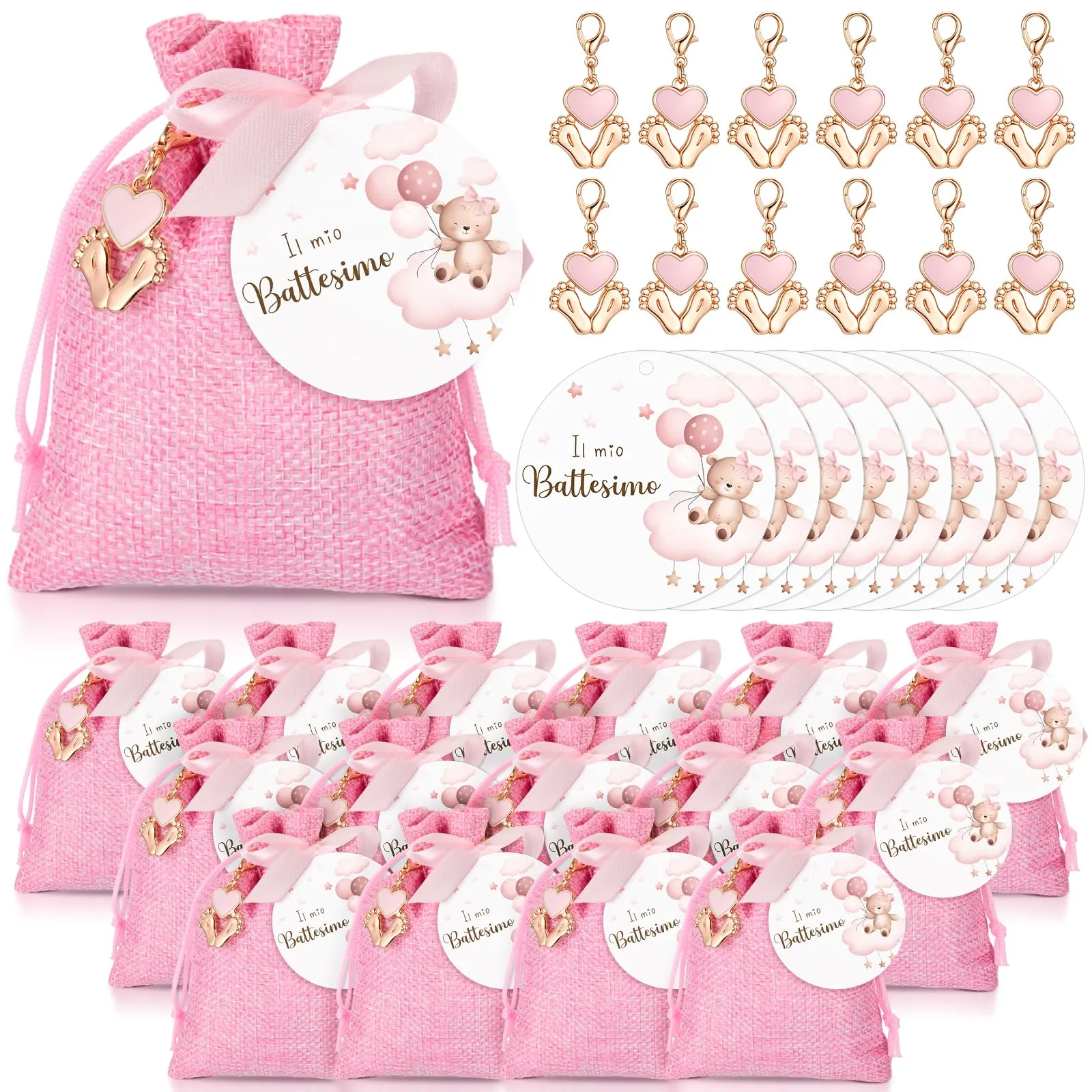 BBTO Set Bomboniere per Battesimo, Rosa, 30 Set - immagine 1