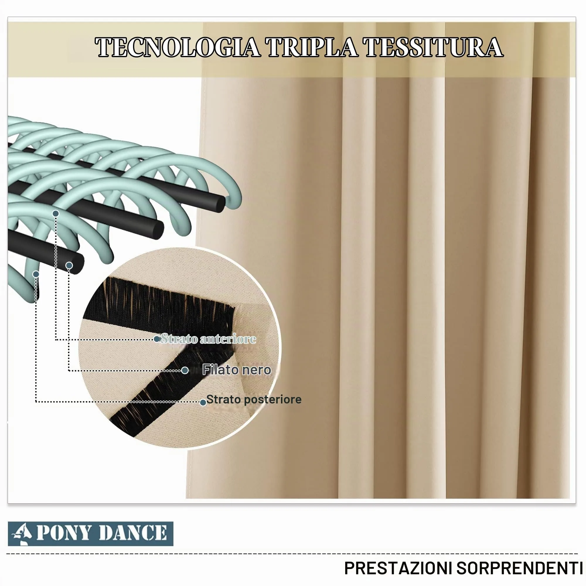 PONY DANCE Tenda Corta Oscurante Termica da Interno per Camera da Letto, 132L x 158A cm, Beige - immagine 6