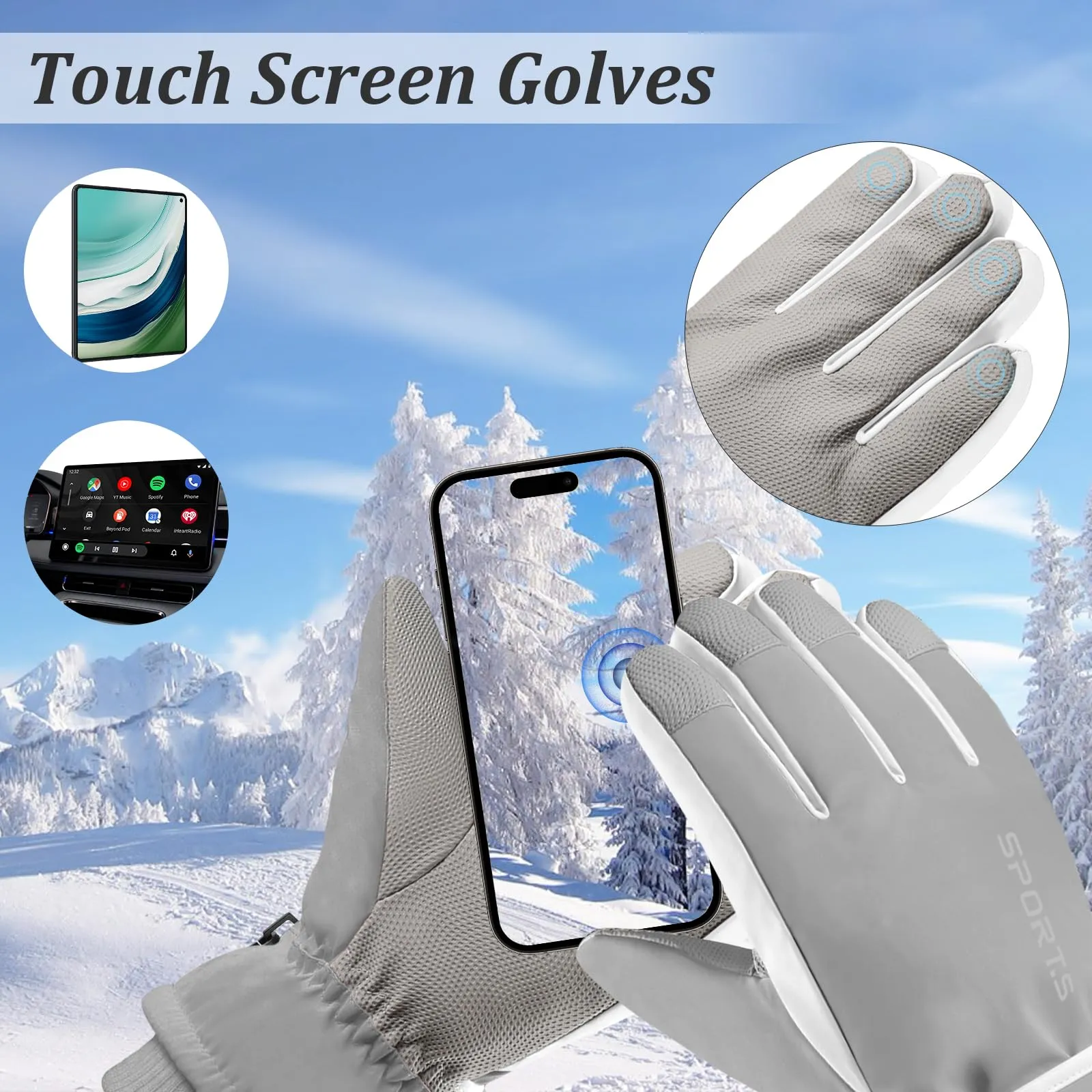 Andiker Guanti da sci invernali da donna, impermeabili, touchscreen, grigio e bianco, taglia unica - immagine 6