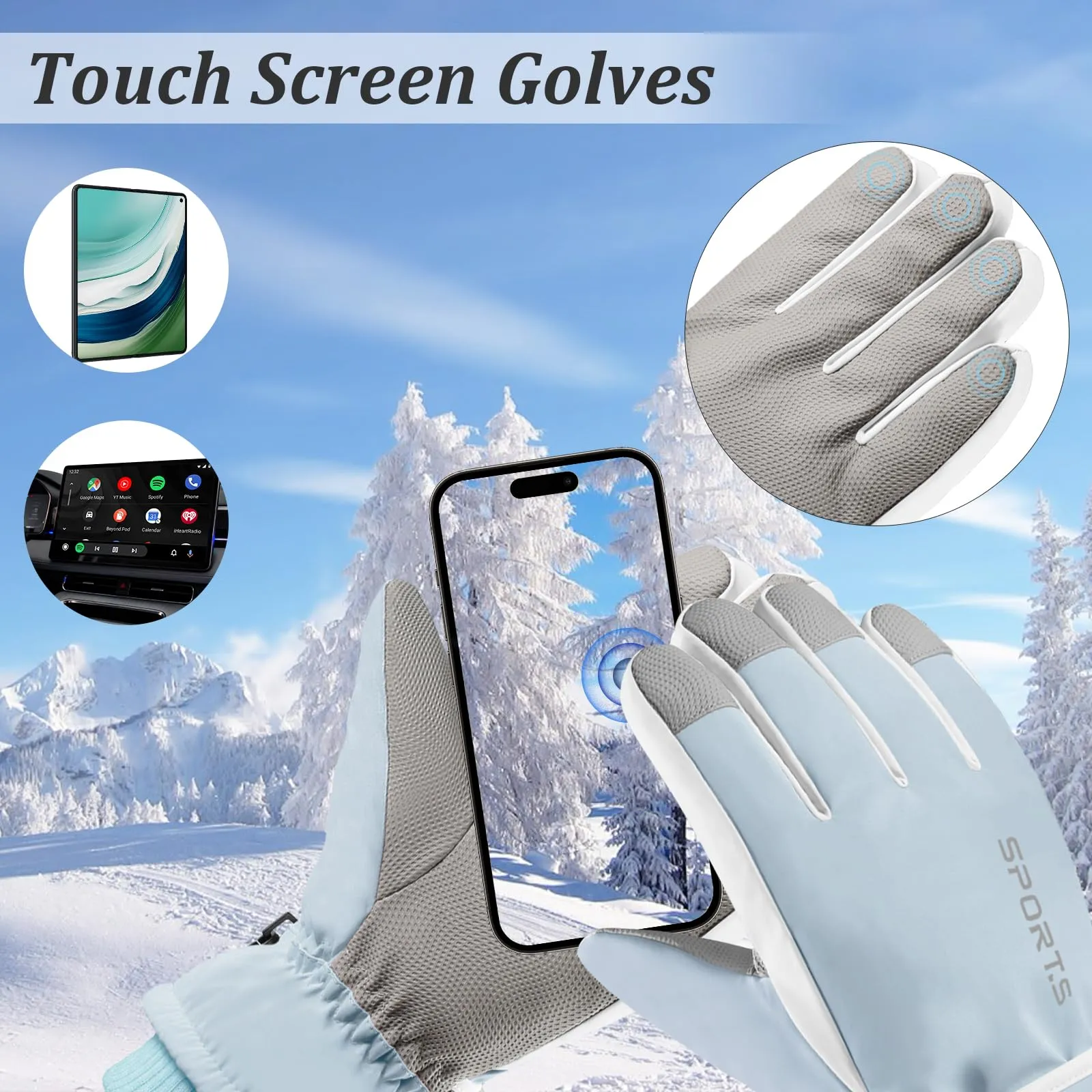 Andiker Guanti da sci invernali da donna, impermeabili e touchscreen (blu e bianco, taglia unica) - immagine 4