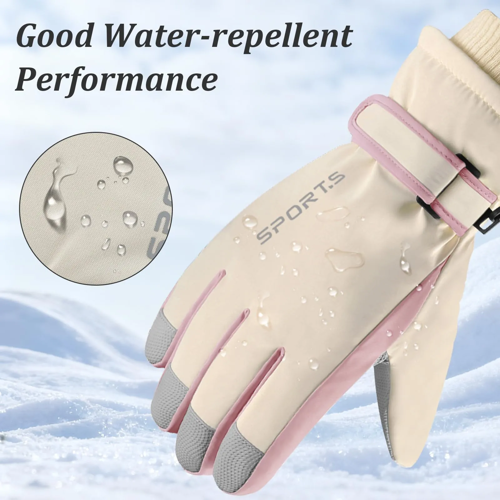 Andiker Guanti da Sci Invernali da Donna, Impermeabili e Touchscreen, Beige e Rosa, Taglia Unica - immagine 4