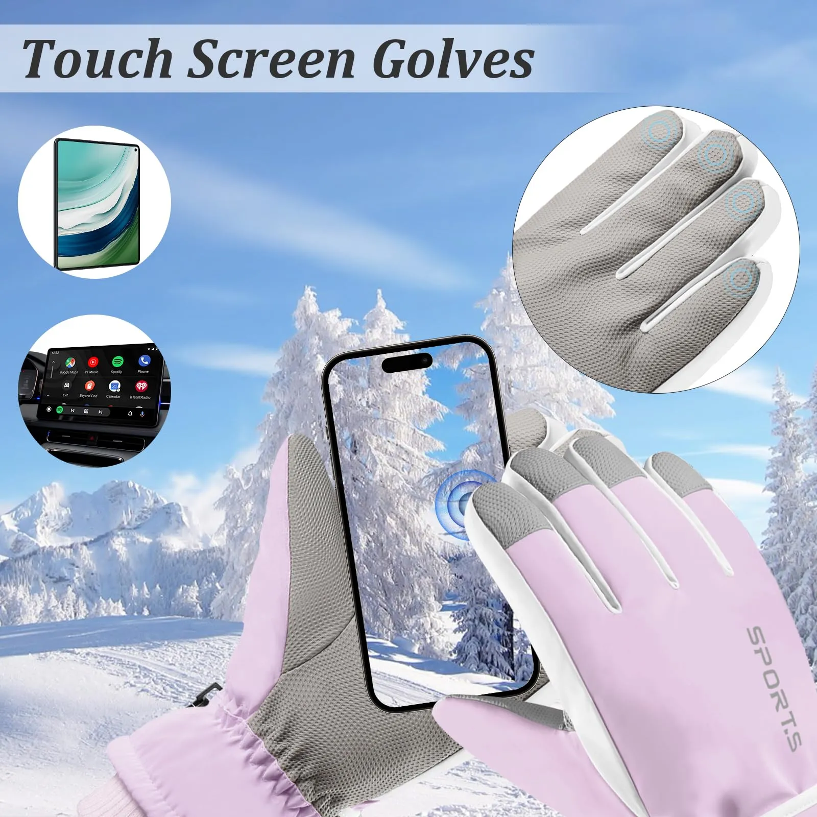 Andiker Guanti da Sci Invernali da Donna, Impermeabili e Touchscreen, Viola e Bianco, Taglia Unica - immagine 3
