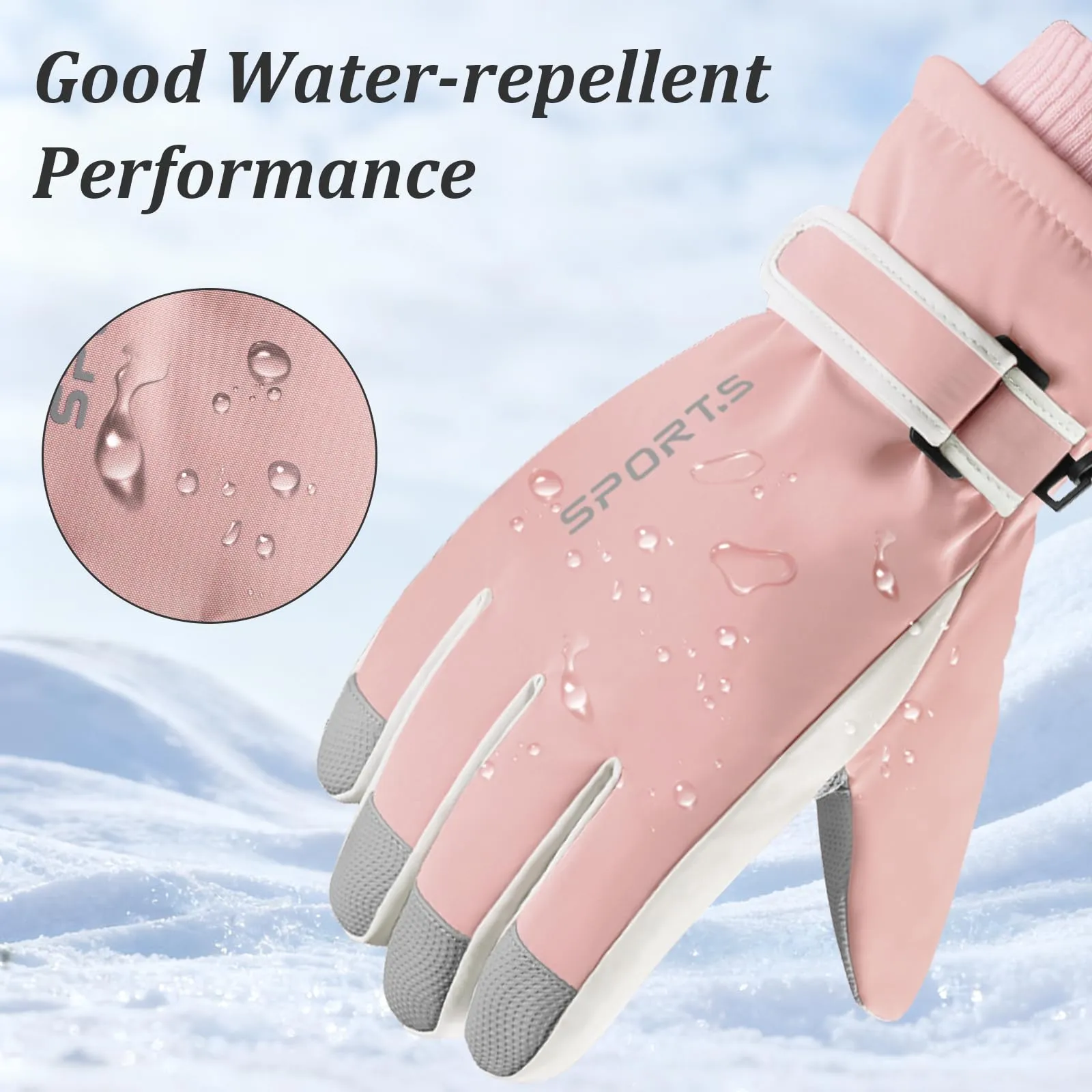 Andiker Guanti da Sci Invernali da Donna, Impermeabili e Touchscreen, Rosa e Bianco, Taglia Unica - immagine 5