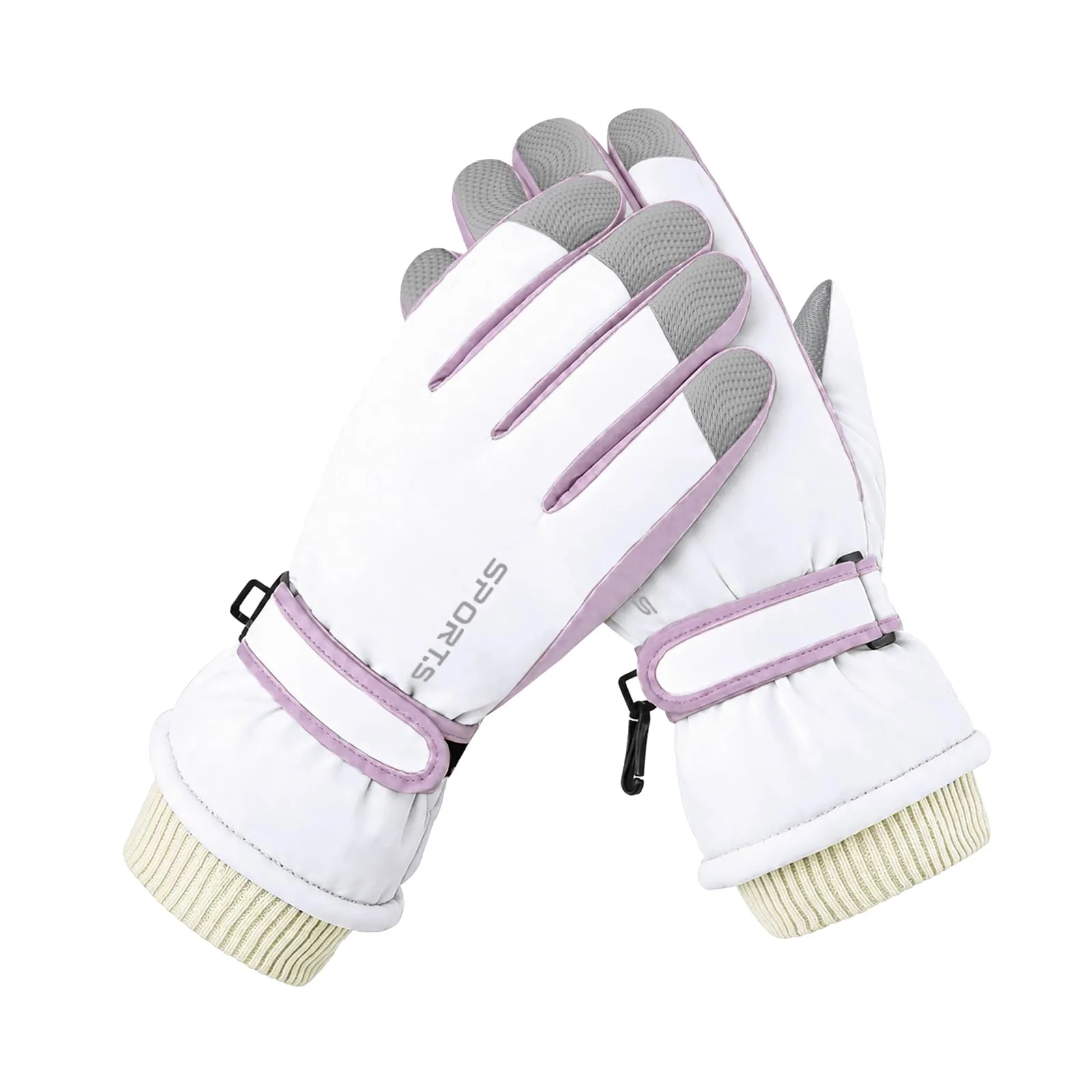 Andiker Guanti da sci invernali da donna, impermeabili, touchscreen, antiscivolo (bianco e viola, taglia unica) - immagine 1