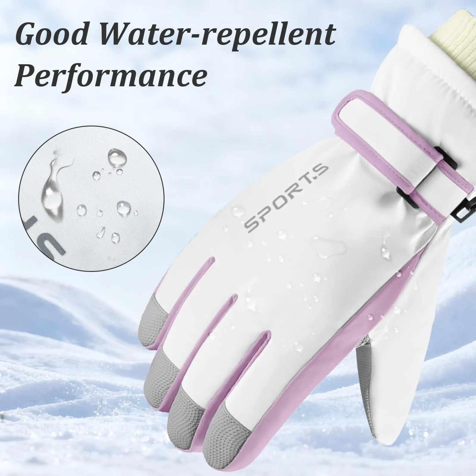 Andiker Guanti da sci invernali da donna, impermeabili, touchscreen, antiscivolo (bianco e viola, taglia unica) - immagine 3