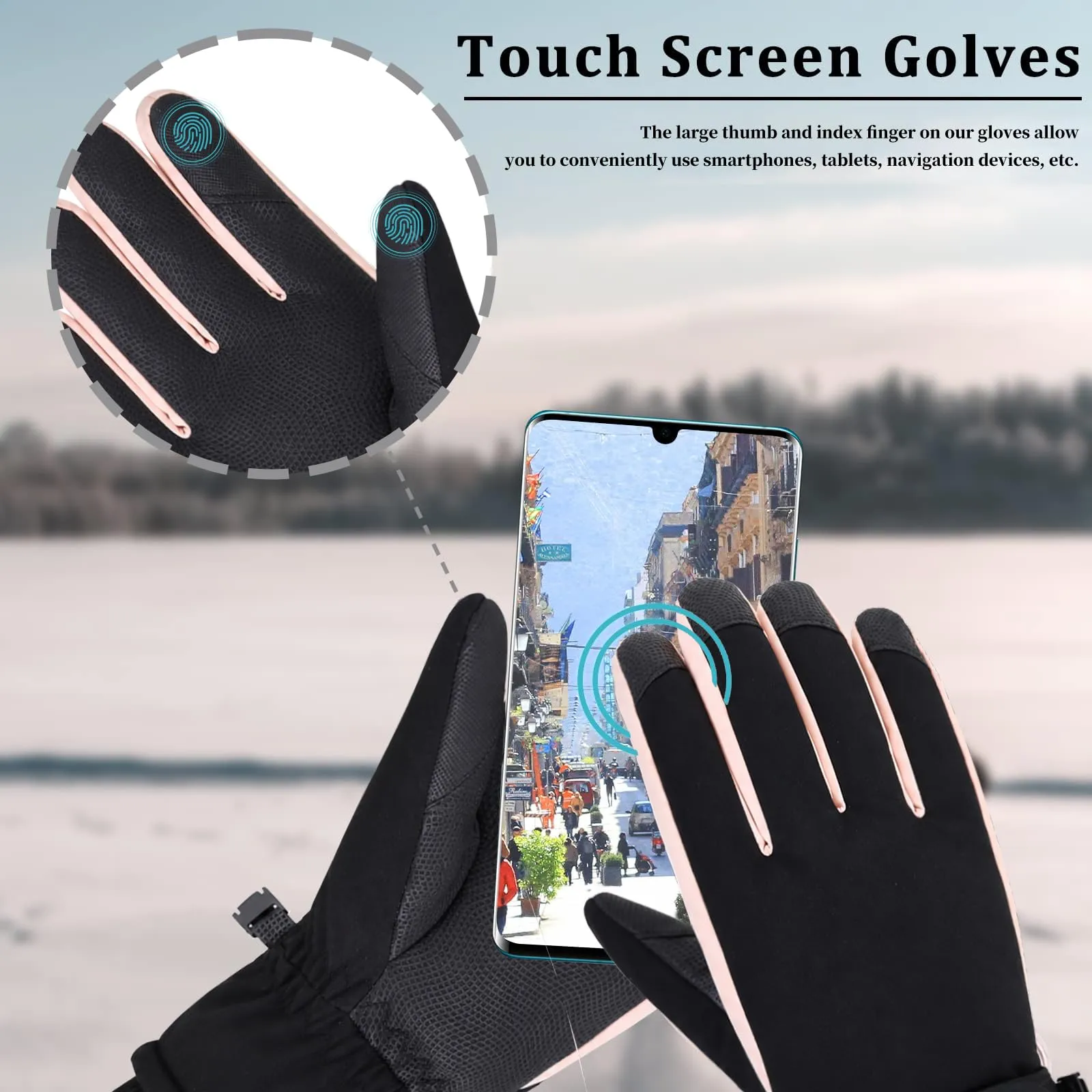 Andiker Guanti da Sci Invernali da Donna, Impermeabili e Touchscreen, Nero, Taglia Unica - immagine 3