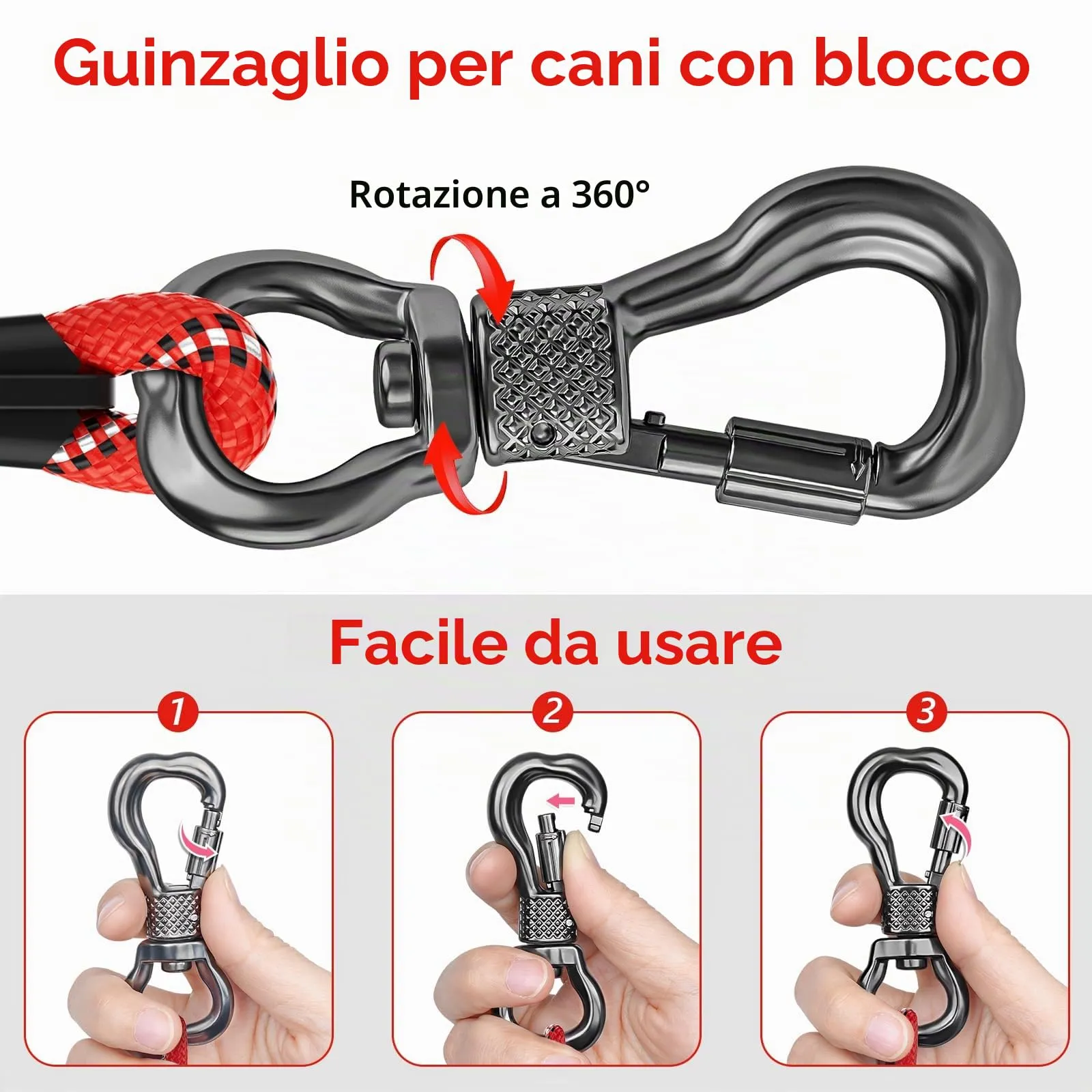 X XBEN Guinzaglio Addestramento per Cani in Corda da Arrampicata in Nylon, 10M x 8 mm, con Gancio di Sicurezza e Maniglia Imbottita - immagine 3