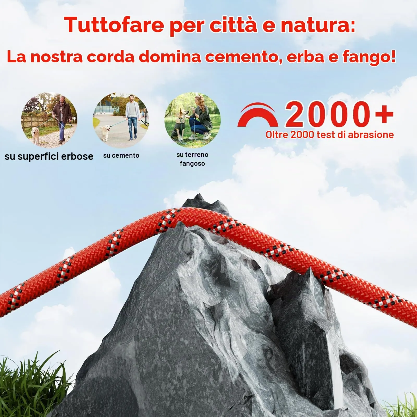 X XBEN Guinzaglio Addestramento per Cani in Corda da Arrampicata in Nylon, 10M x 8 mm, con Gancio di Sicurezza e Maniglia Imbottita - immagine 5