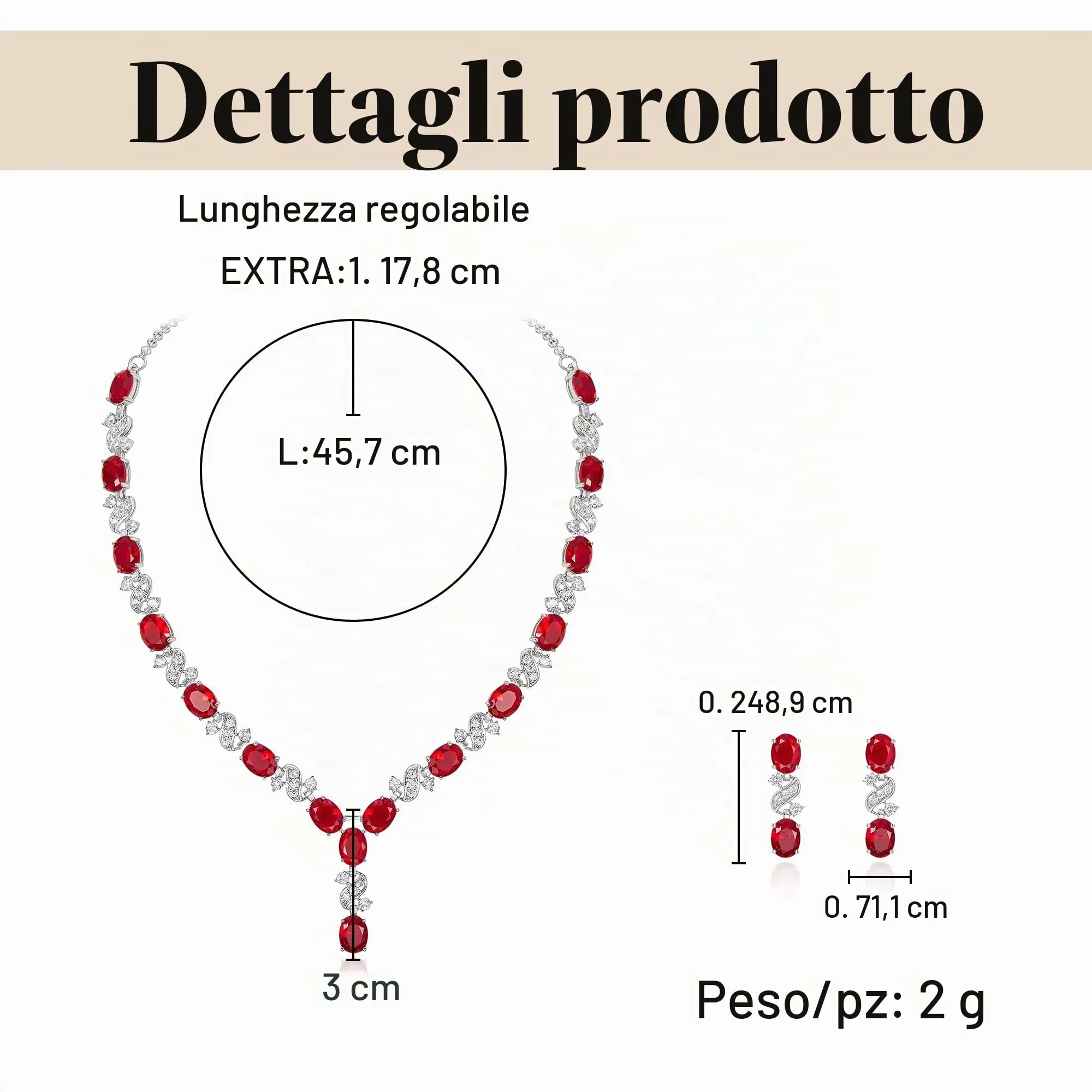 Clearine Donna Parure Gioielli - Collana e Orecchini in Zirconia Cubica a Infinito Forma Y - immagine 5