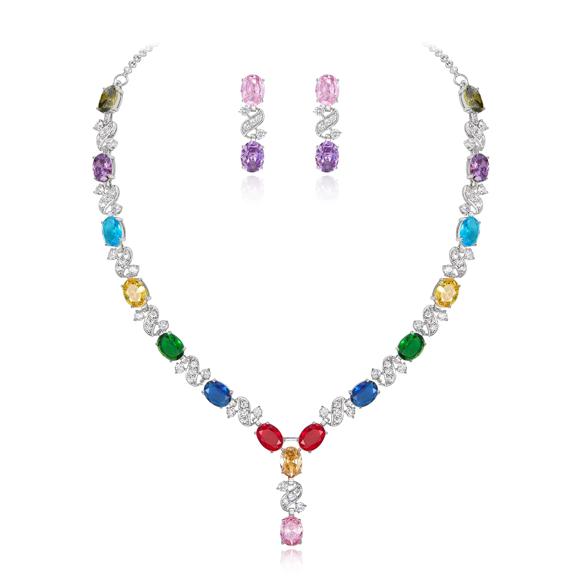 Clearine Donna Parure Gioielli Collana e Orecchini in Zirconia Cubica a Forma di Infinito Y - immagine 1