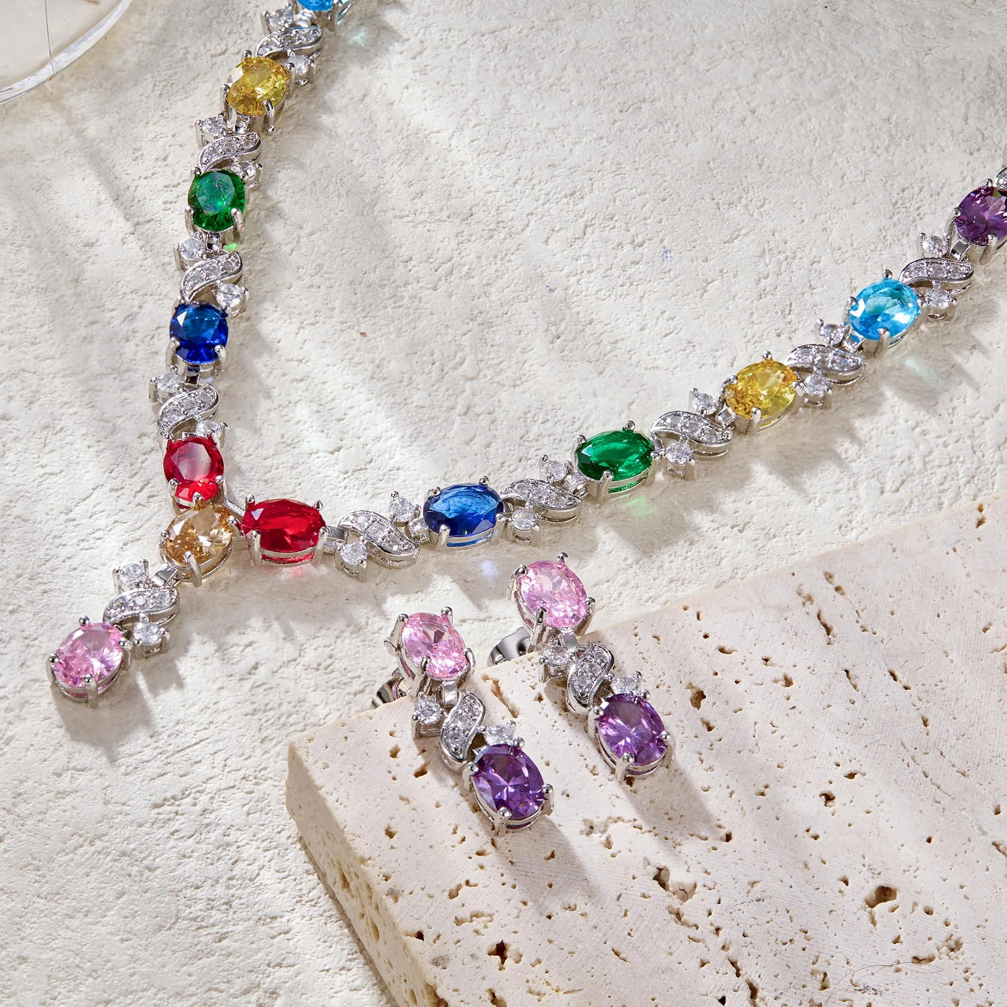 Clearine Donna Parure Gioielli Collana e Orecchini in Zirconia Cubica a Forma di Infinito Y - immagine 4