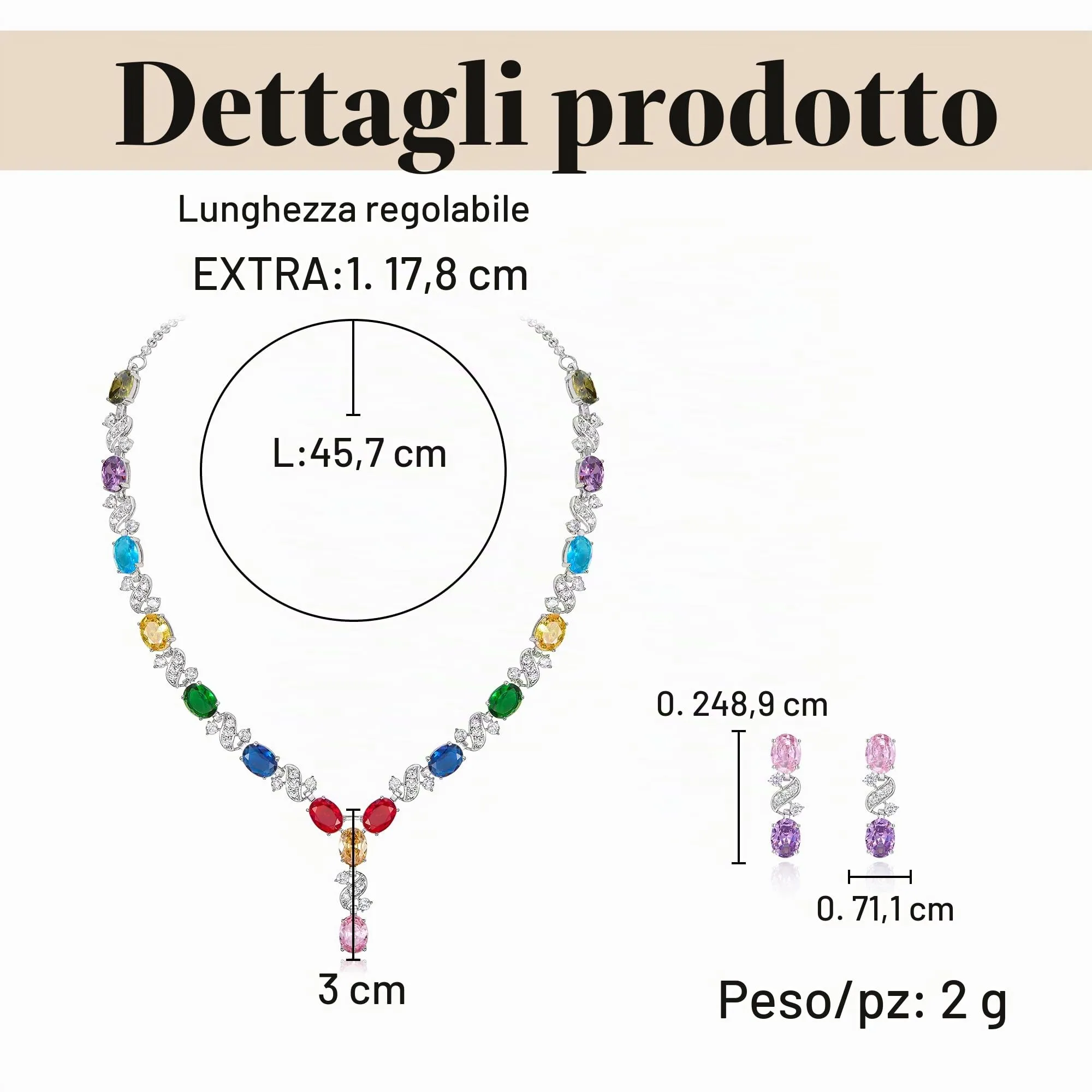 Clearine Donna Parure Gioielli Collana e Orecchini in Zirconia Cubica a Forma di Infinito Y - immagine 5