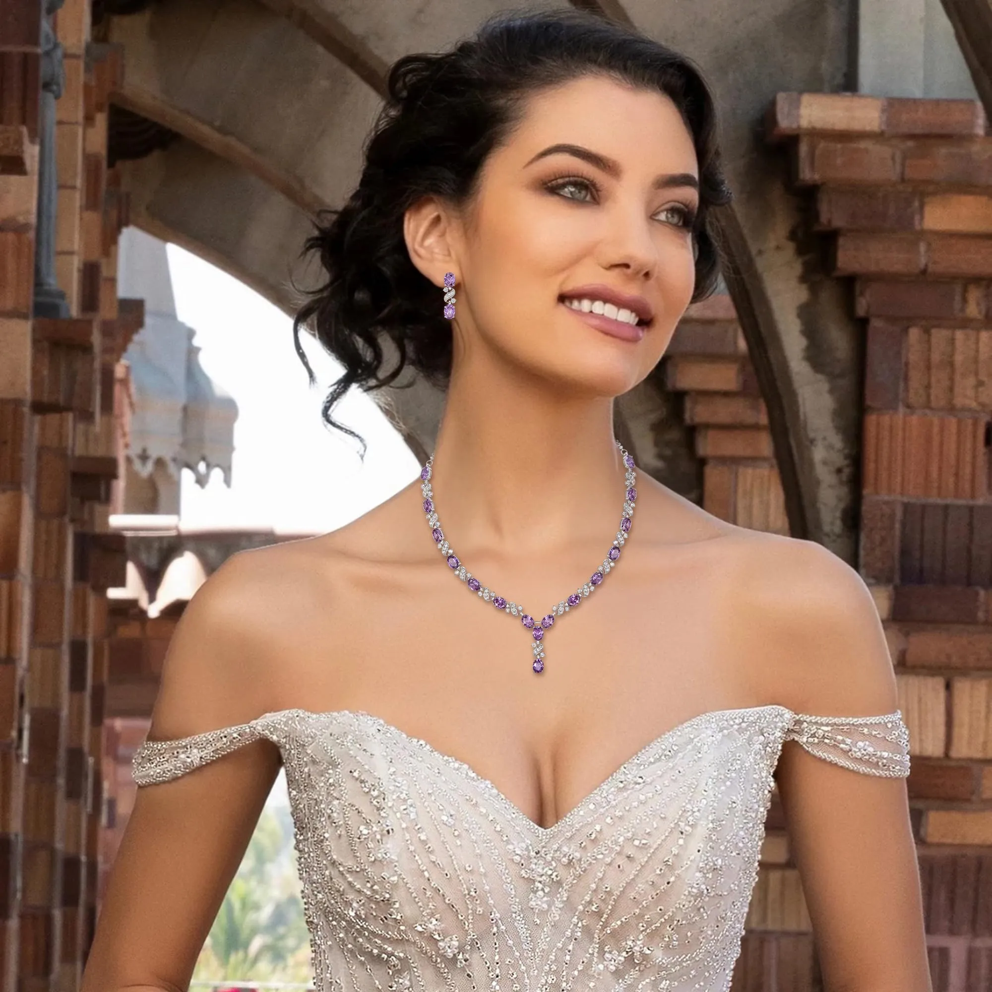 Clearine Parure Gioielli con Collana a Forma di Y e Orecchini in Zirconia Cubica Infinito - immagine 2