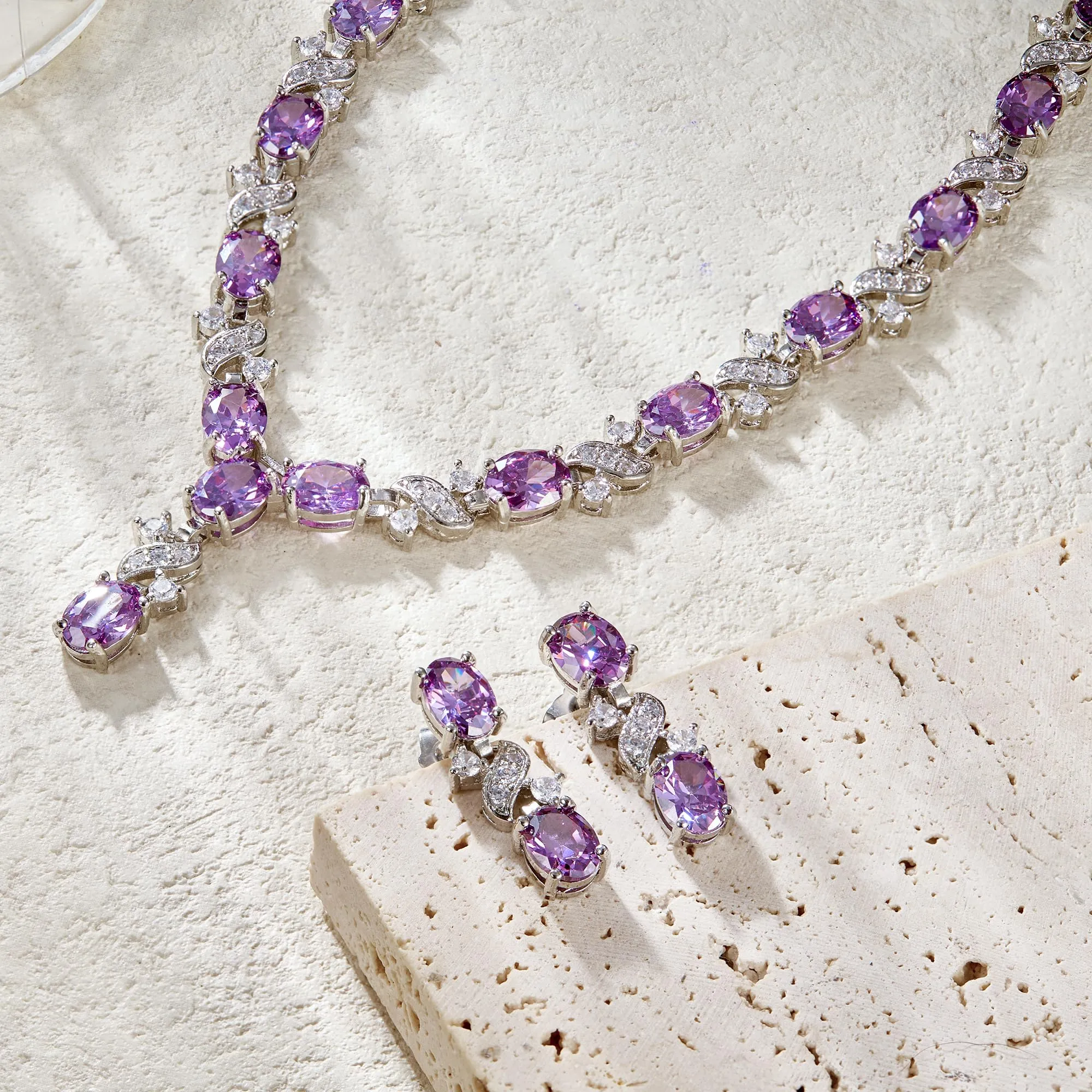 Clearine Parure Gioielli con Collana a Forma di Y e Orecchini in Zirconia Cubica Infinito - immagine 4