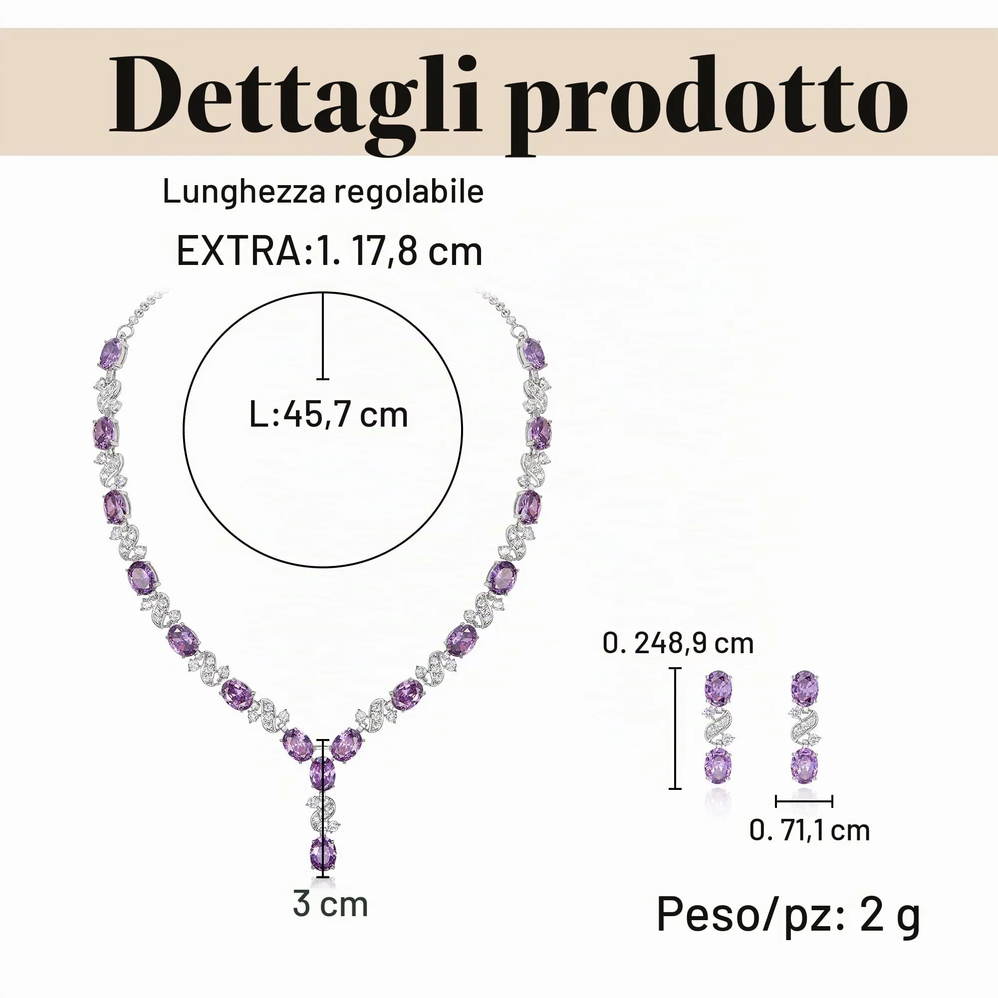 Clearine Parure Gioielli con Collana a Forma di Y e Orecchini in Zirconia Cubica Infinito - immagine 5