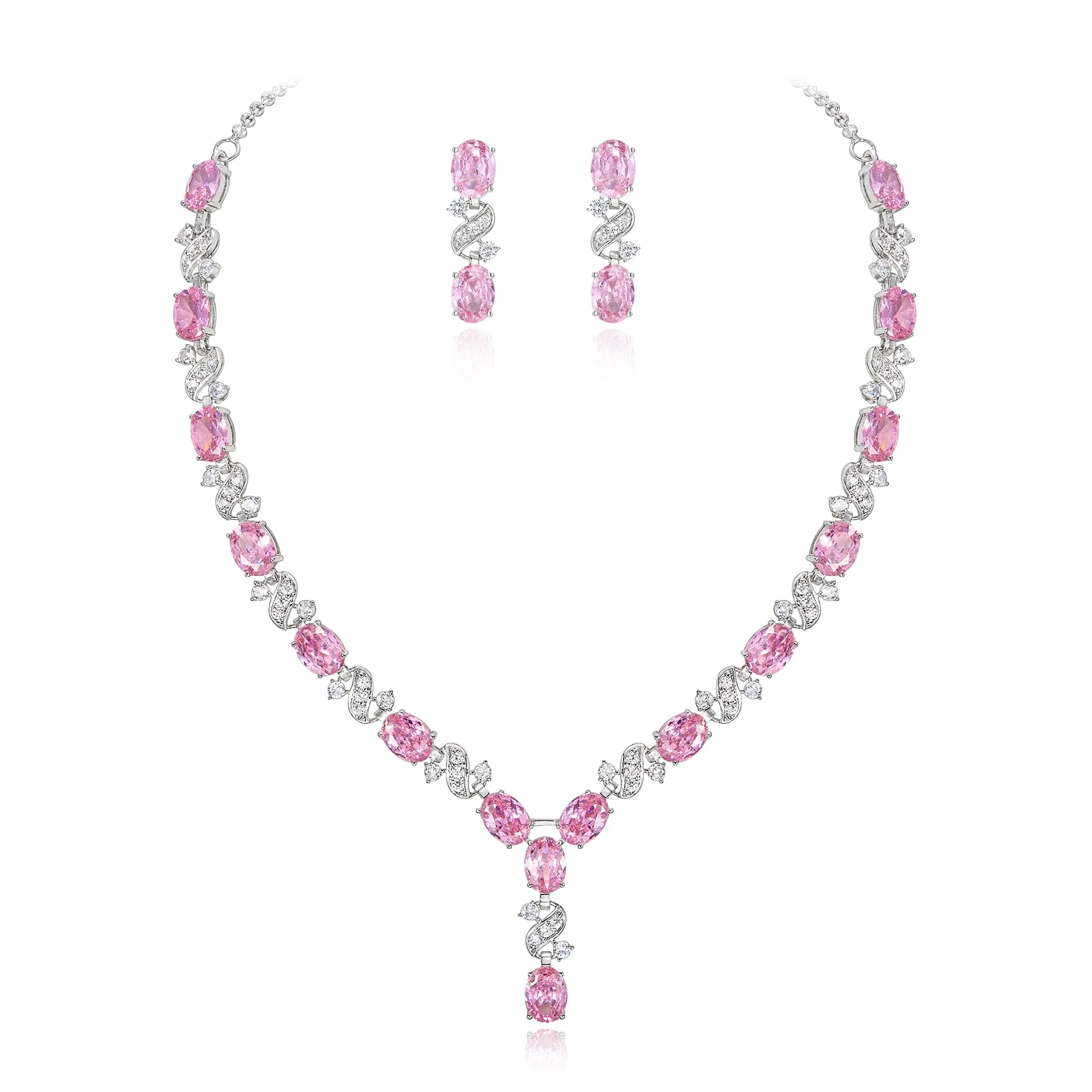 Clearine Donna Parure Gioielli - Collana e Orecchini in Zirconia Cubica Infinito a Forma di Y - immagine 1
