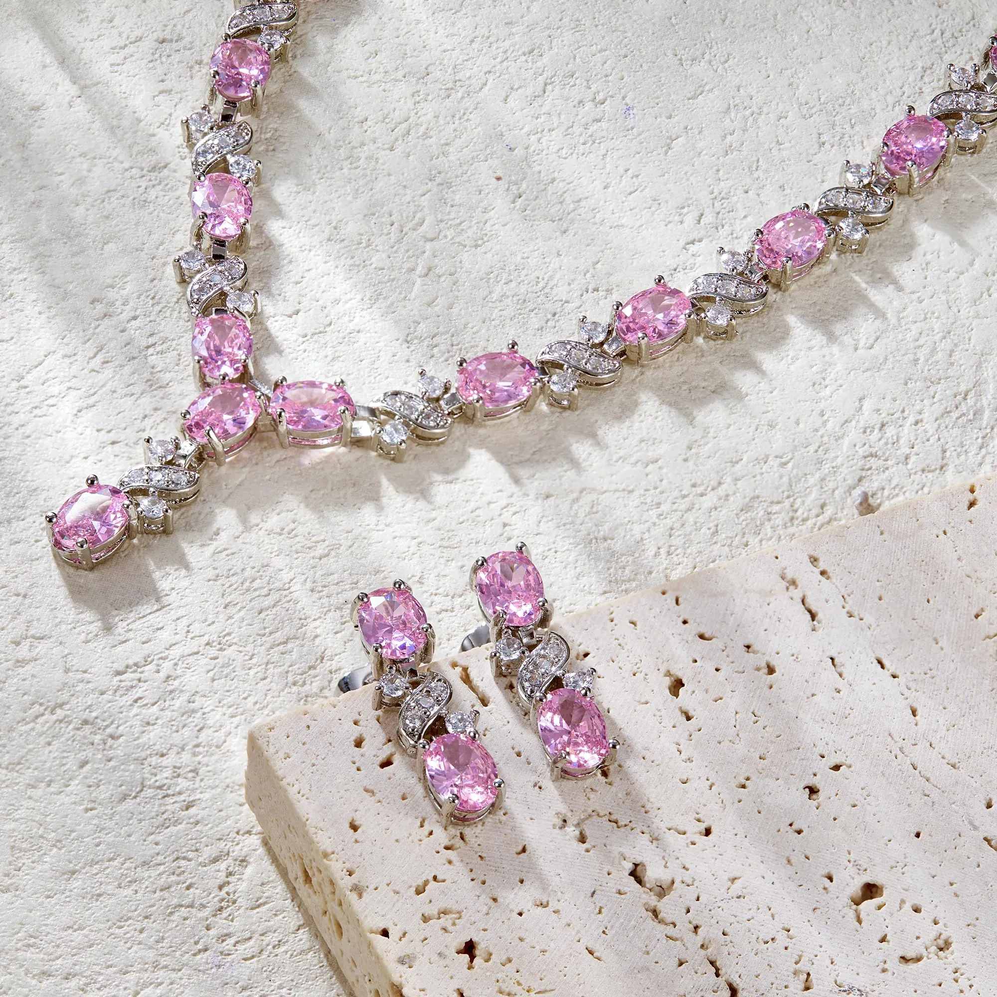 Clearine Donna Parure Gioielli - Collana e Orecchini in Zirconia Cubica Infinito a Forma di Y - immagine 4