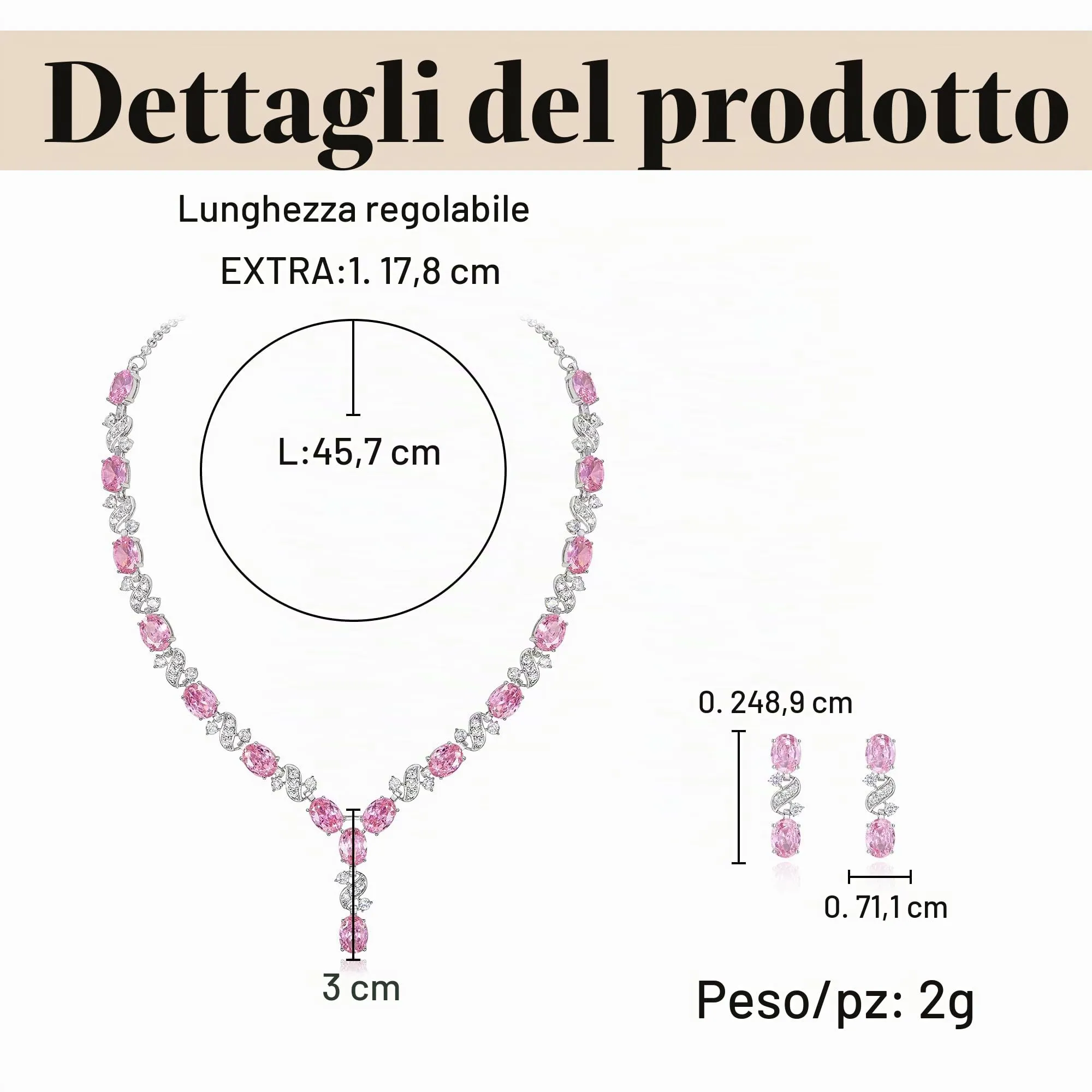 Clearine Donna Parure Gioielli - Collana e Orecchini in Zirconia Cubica Infinito a Forma di Y - immagine 5