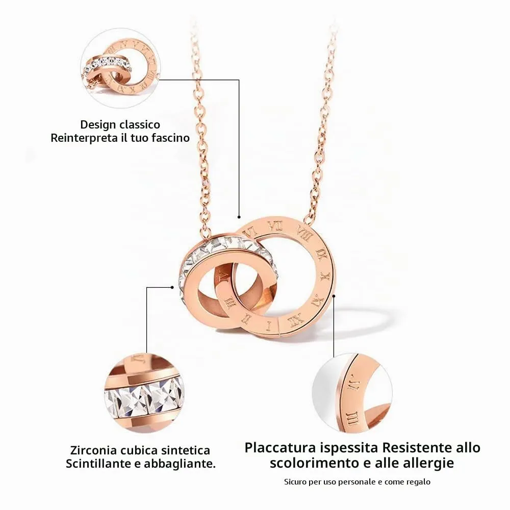 RPAEOY Set Gioielli Numeri Romani in Acciaio Inossidabile Placcato Oro 18K con Zircone, Collana, Orecchini e Bracciale (Oro Rosa) - immagine 8