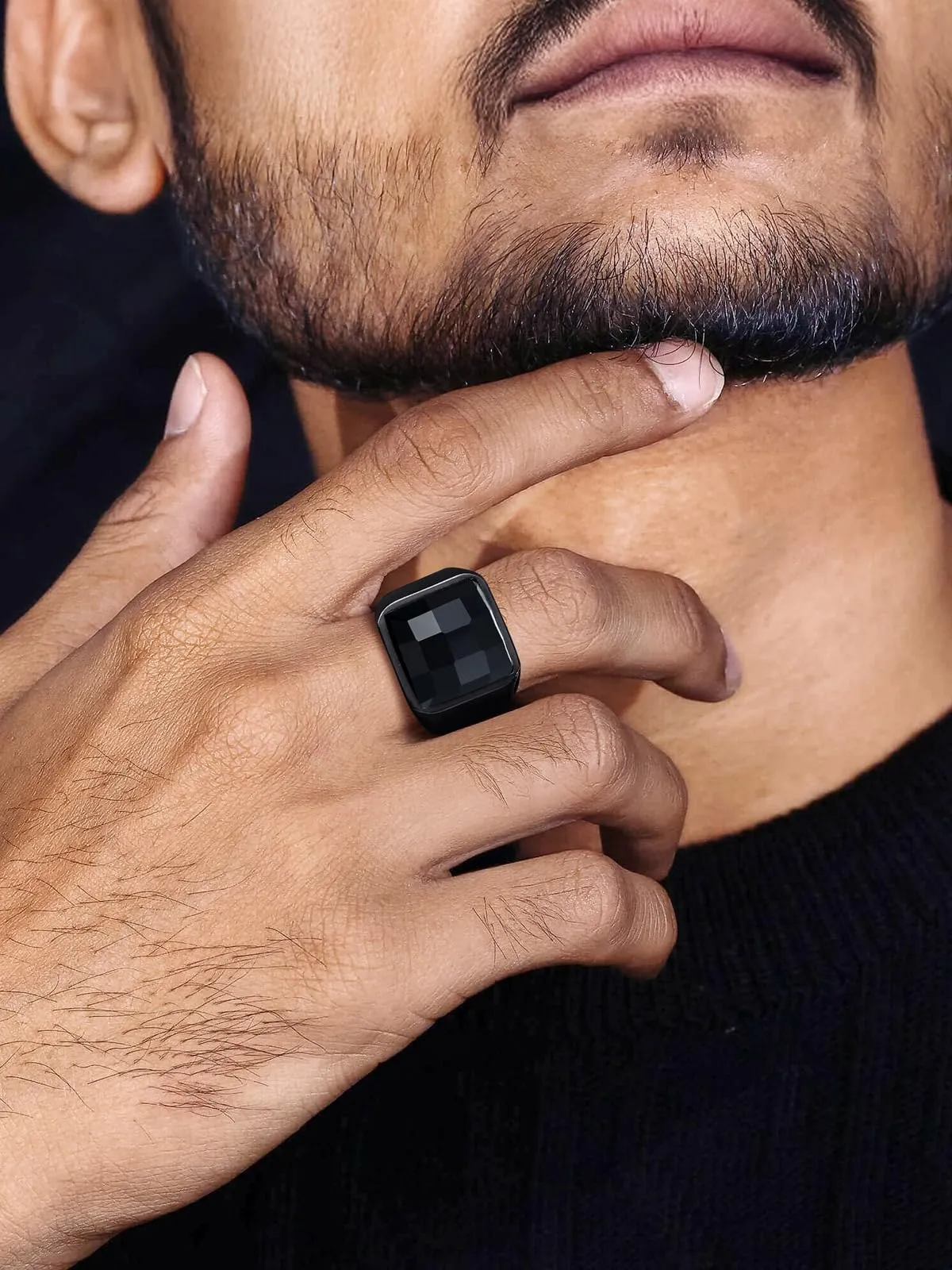 U7 Anello Uomo in Acciaio Inossidabile Nero con Pietra Nera, 15mm, Taglia 30 - immagine 4