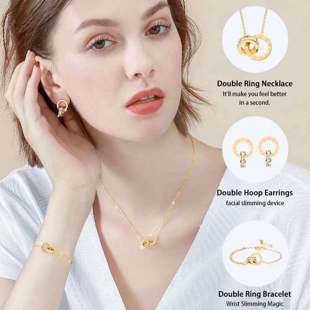 RPAEOY Set Gioielli Numeri Romani in Acciaio Inossidabile Placcato Oro 18K con Zircone, Collana Orecchini e Bracciale (Oro) - immagine 4