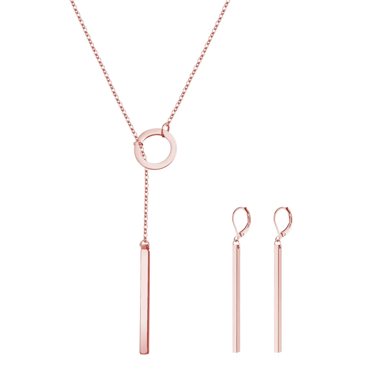 ZENGSING Set di Collana Lariat a Barra Verticale e Orecchini a Cerchio - Oro rosa - immagine 1