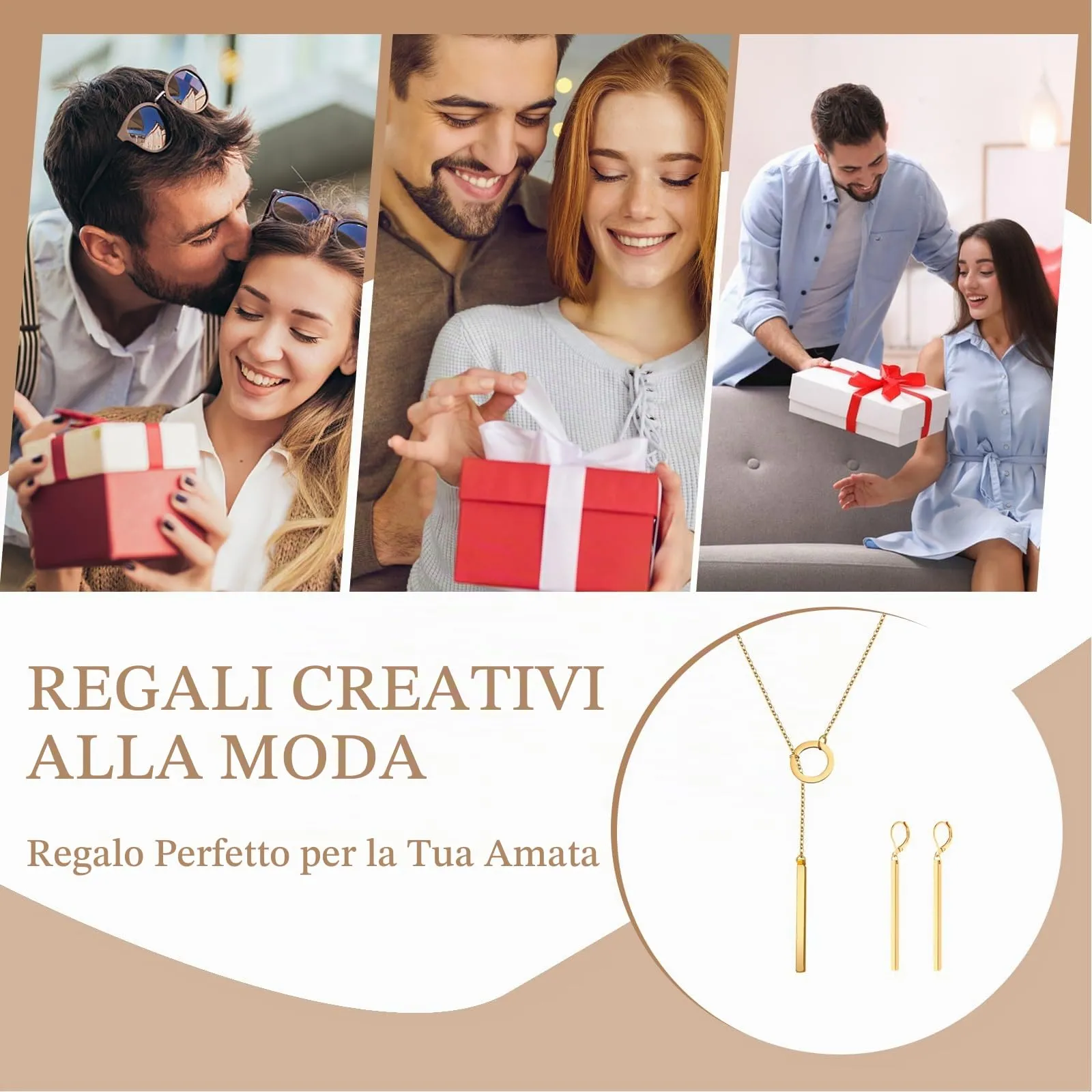 ZENGSING Set di Collana Lariat a Barra Verticale e Orecchini a Cerchio - Oro rosa - immagine 7