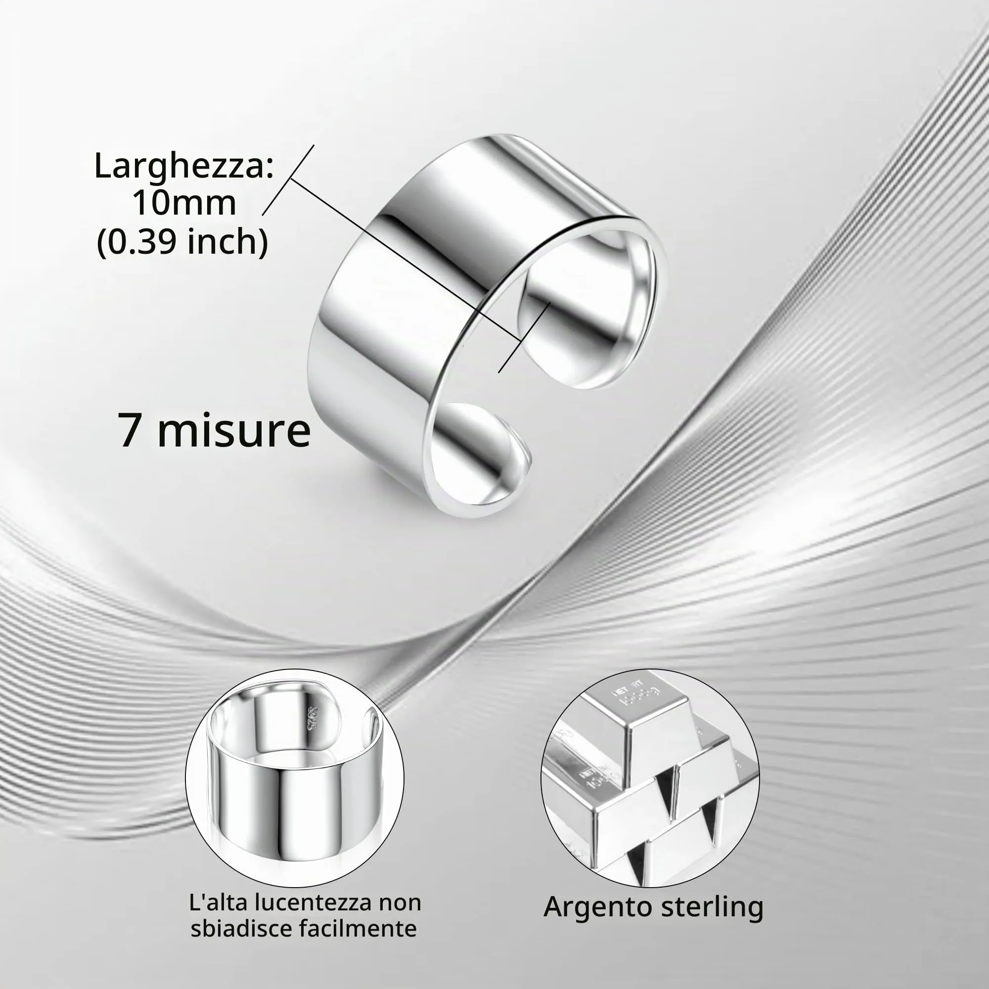 ALEXCRAFT Anelli Uomo Donna Argento Regolabili 10mm Mignolo Pollice - immagine 6