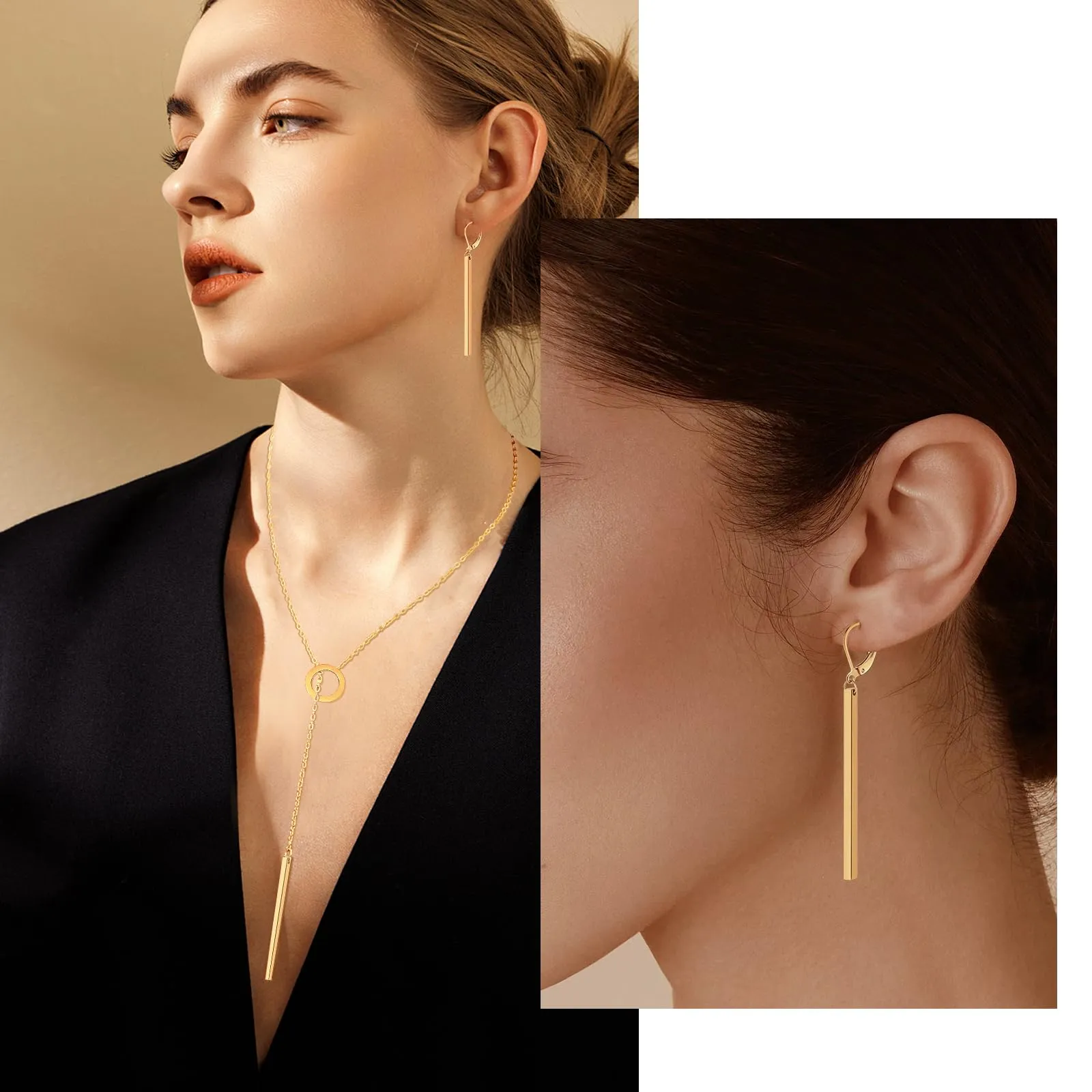 ZENGSING Set di Gioielli da Donna con Collana Lariat a Barra Verticale e Orecchini a Cerchio - immagine 3