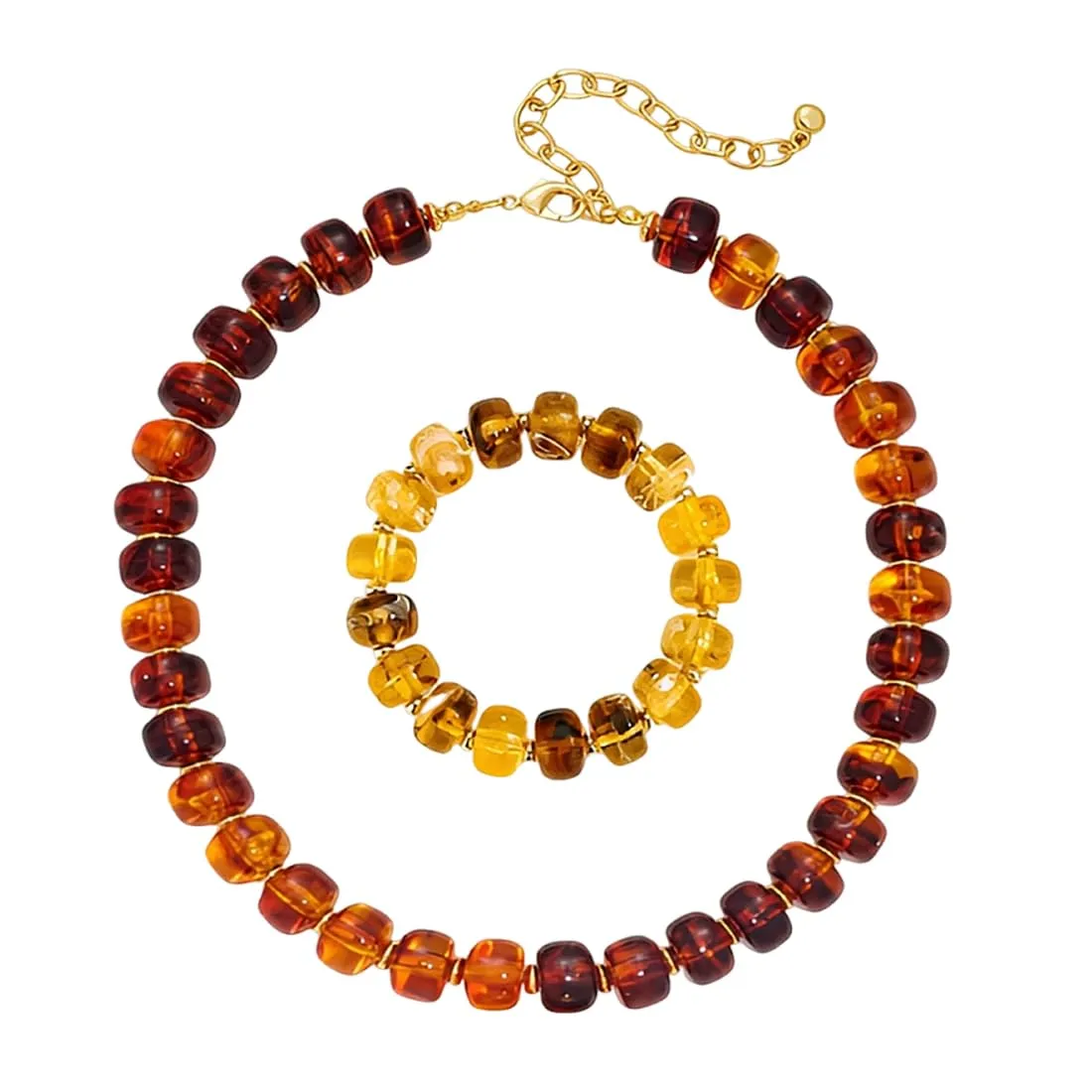 JYIXXZX Set di Collana e Bracciale Bohémien in Resina, Perline Fatte a Mano, Ambra - immagine 1