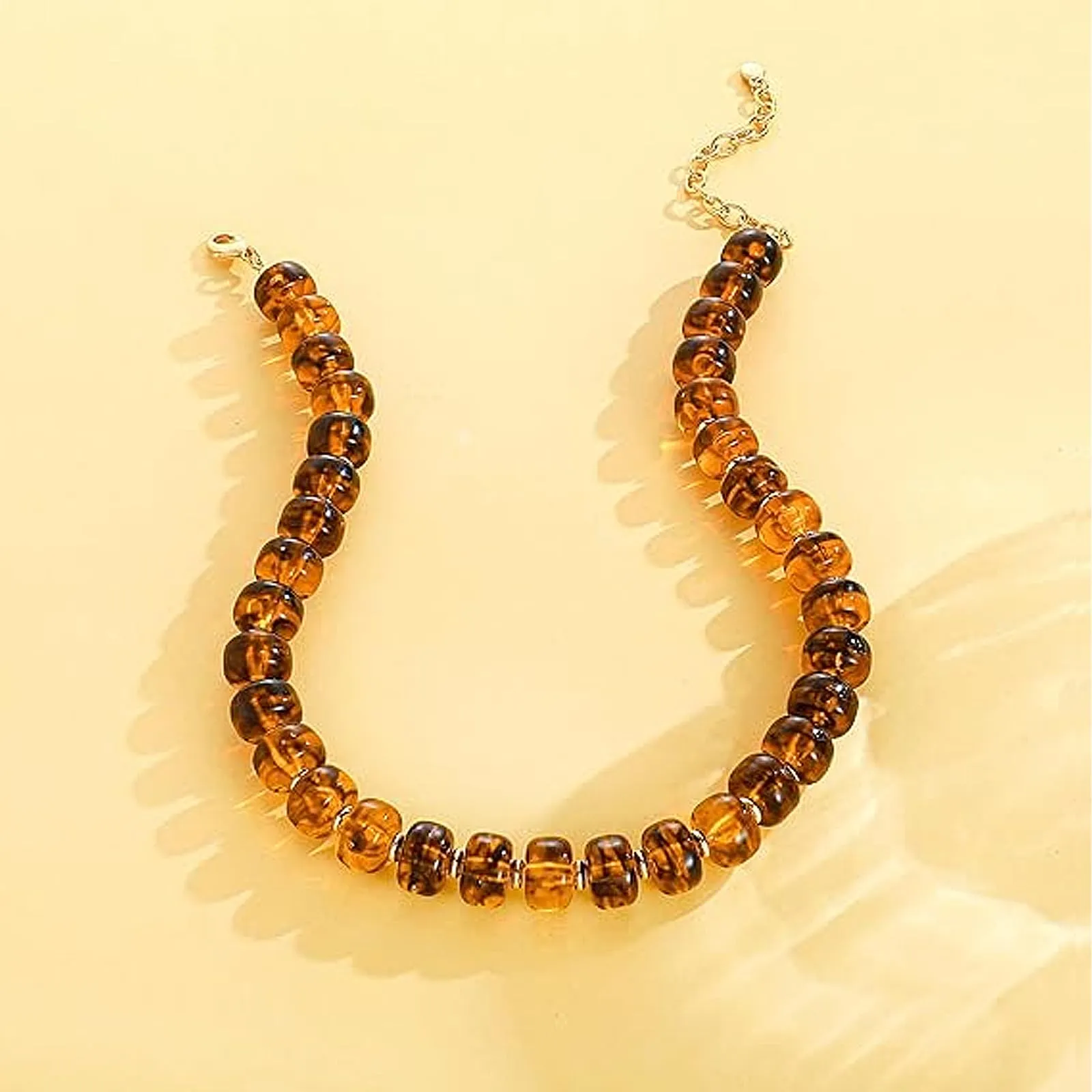 JYIXXZX Set di Collana e Bracciale Bohémien in Resina, Perline Fatte a Mano, Ambra - immagine 8