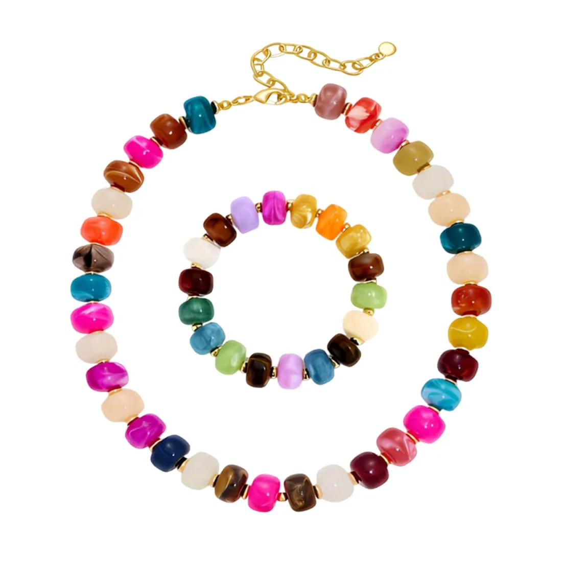 JYIXXZX Set Collana e Bracciale Bohémien in Resina Colorata - immagine 1