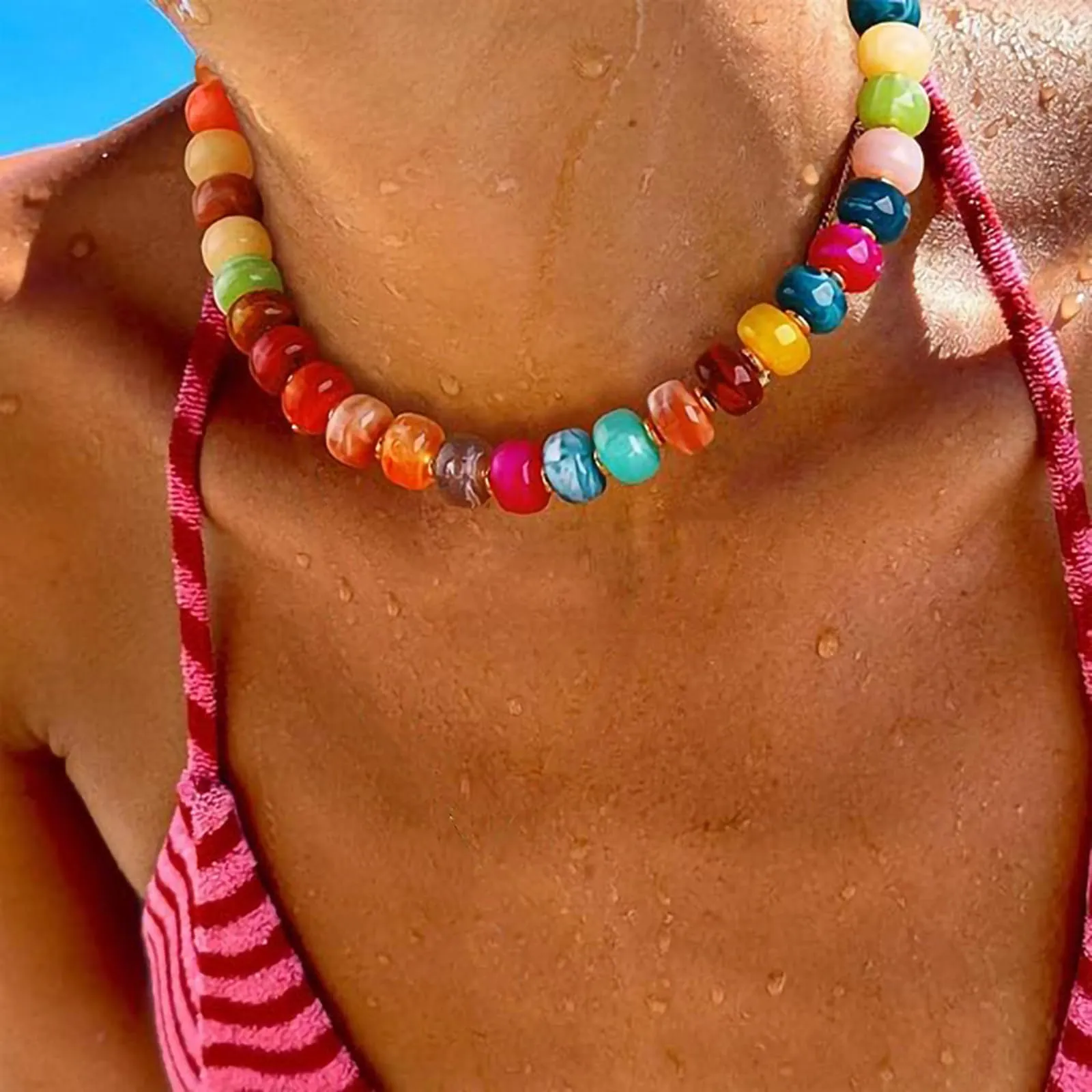 JYIXXZX Set Collana e Bracciale Bohémien in Resina Colorata - immagine 5