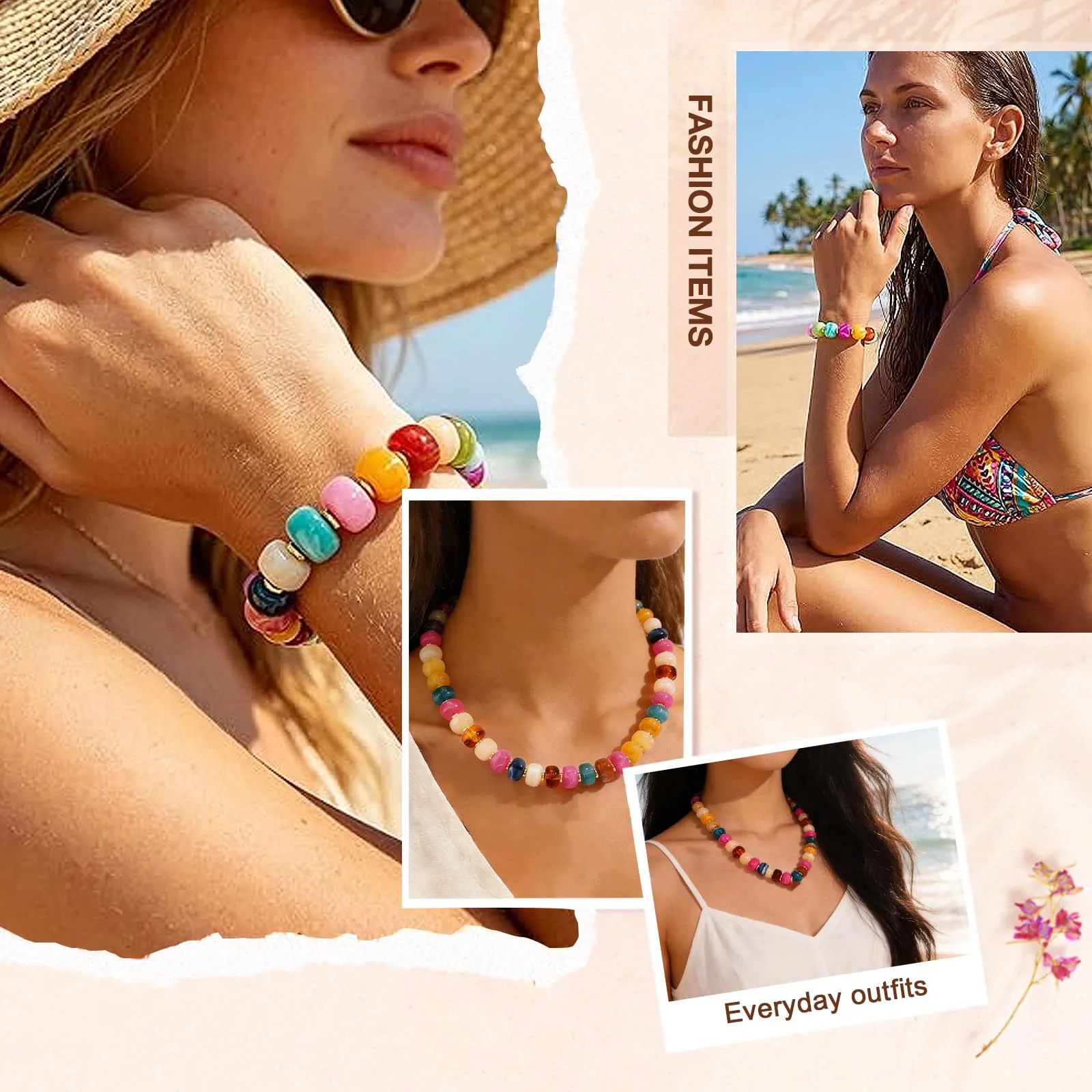 JYIXXZX Set Collana e Bracciale Bohémien in Resina Colorata - immagine 6