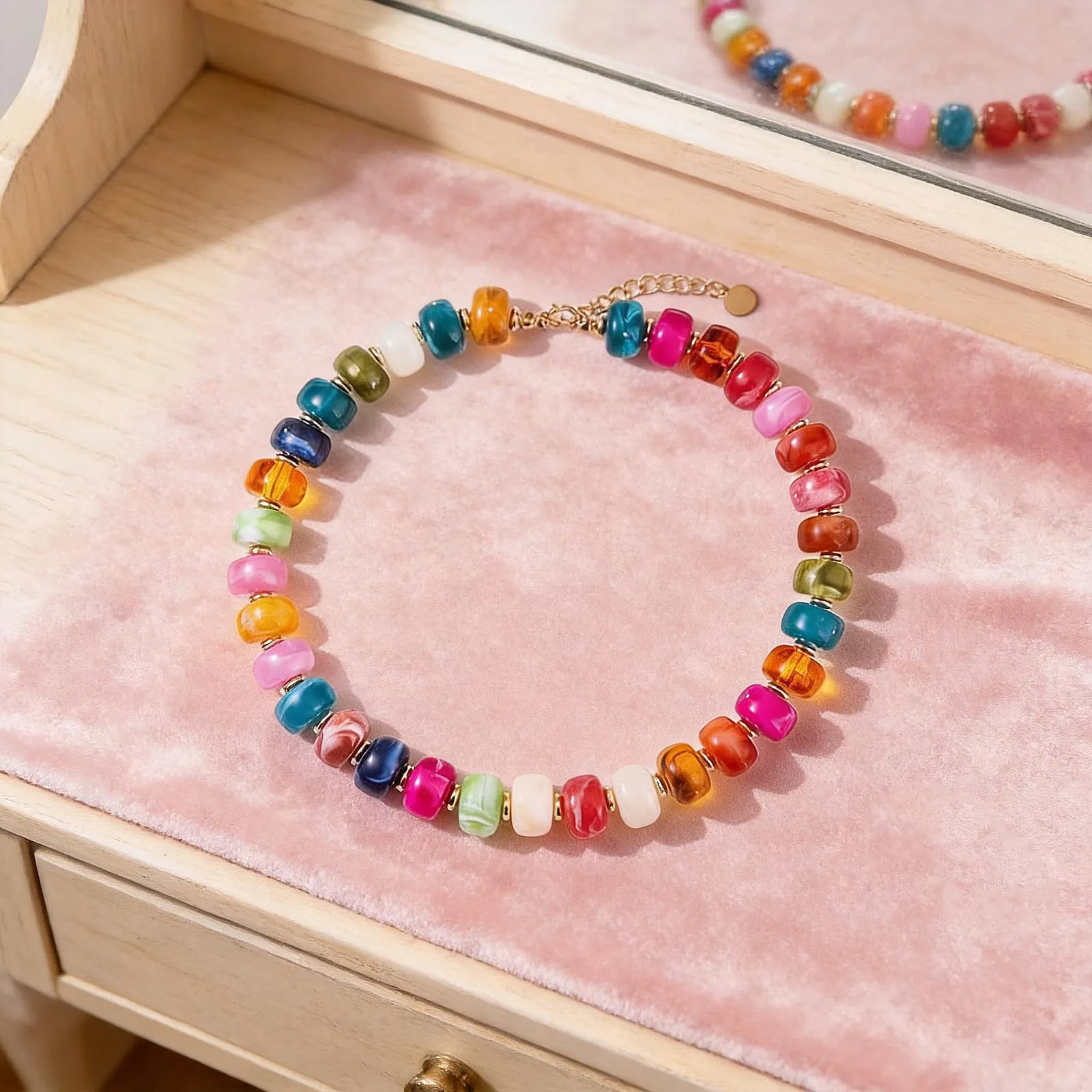 JYIXXZX Set Collana e Bracciale Bohémien in Resina Colorata - immagine 8