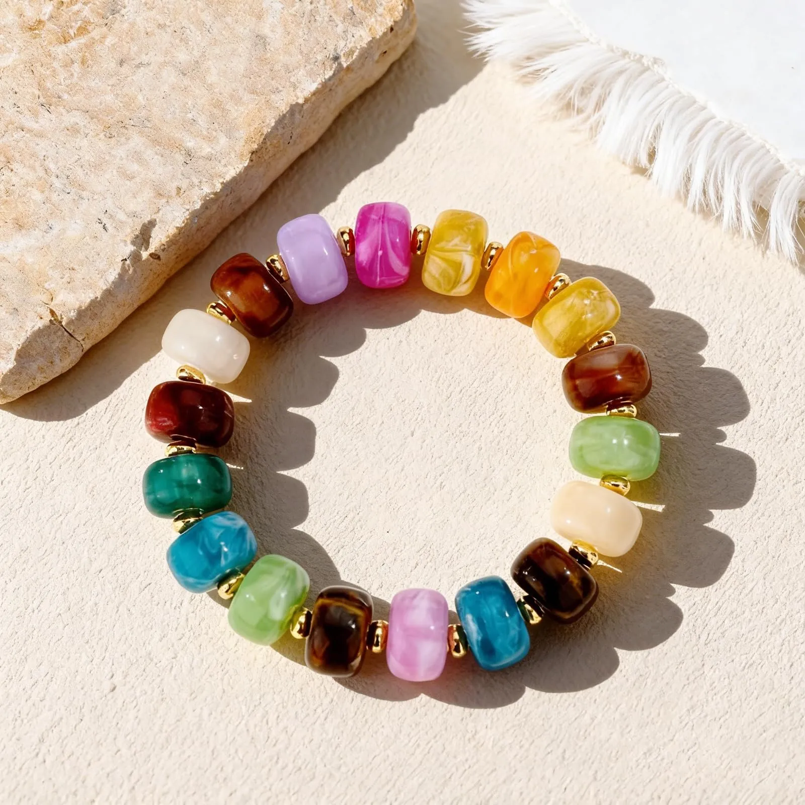 JYIXXZX Set Collana e Bracciale Bohémien in Resina Colorata - immagine 9