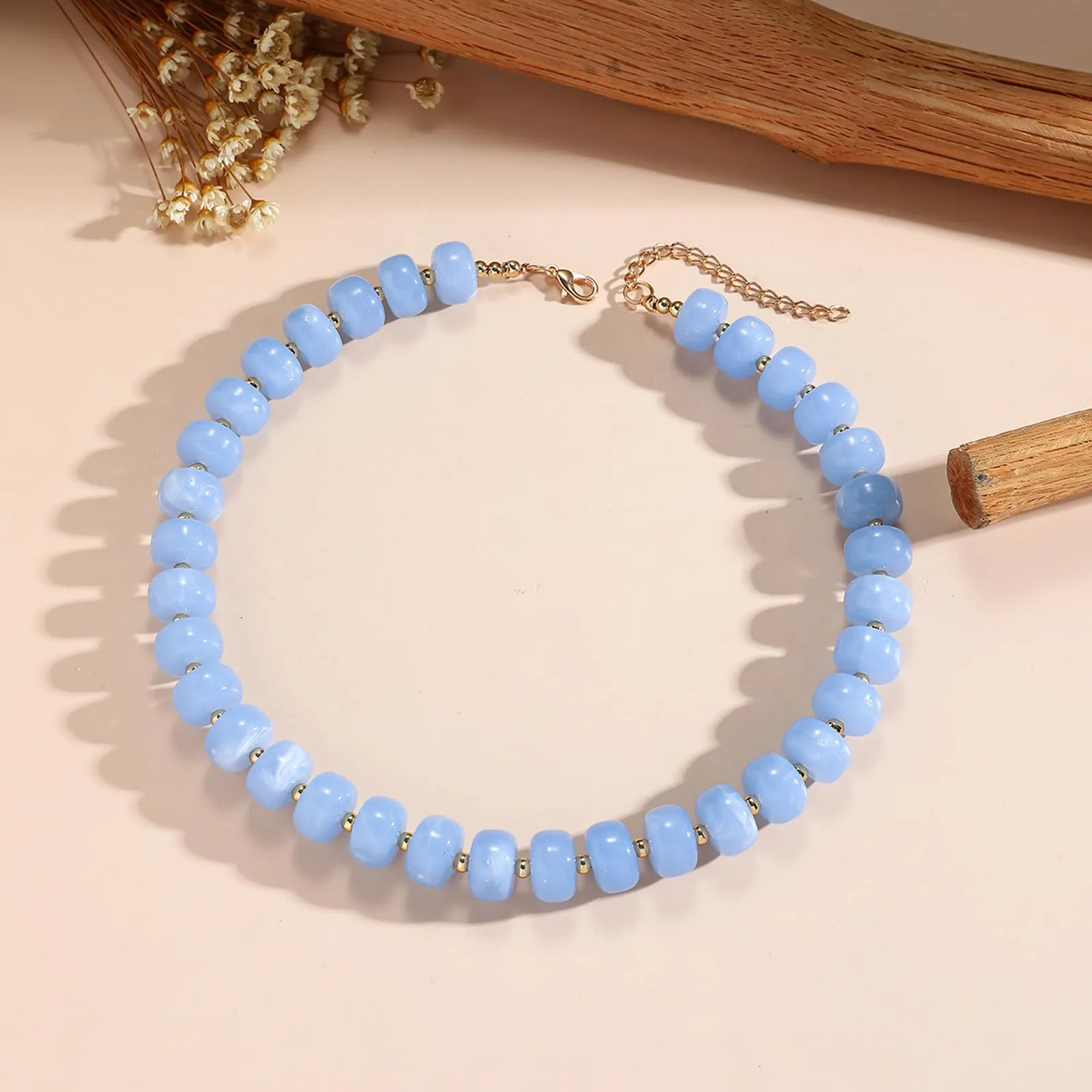JYIXXZX Set Collana e Bracciale Bohémien in Resina, Perle Fatte a Mano, Azzurro - immagine 7