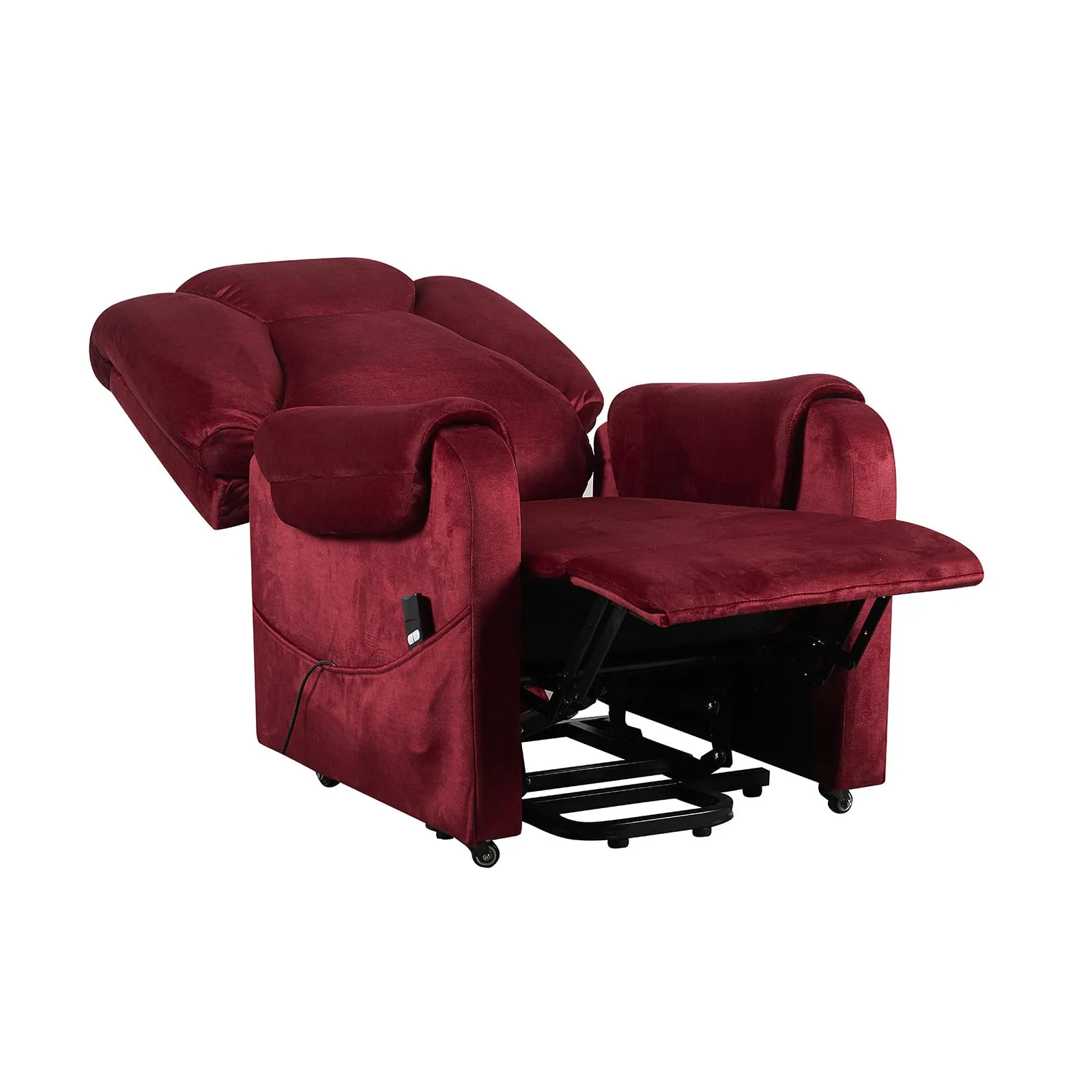 Poltrone Italia Poltrona Relax Elettrica 2 Motori, Reclinazione Indipendente Schienale e Pediera, 4 Ruote, Tessuto Premium Rosso - immagine 4