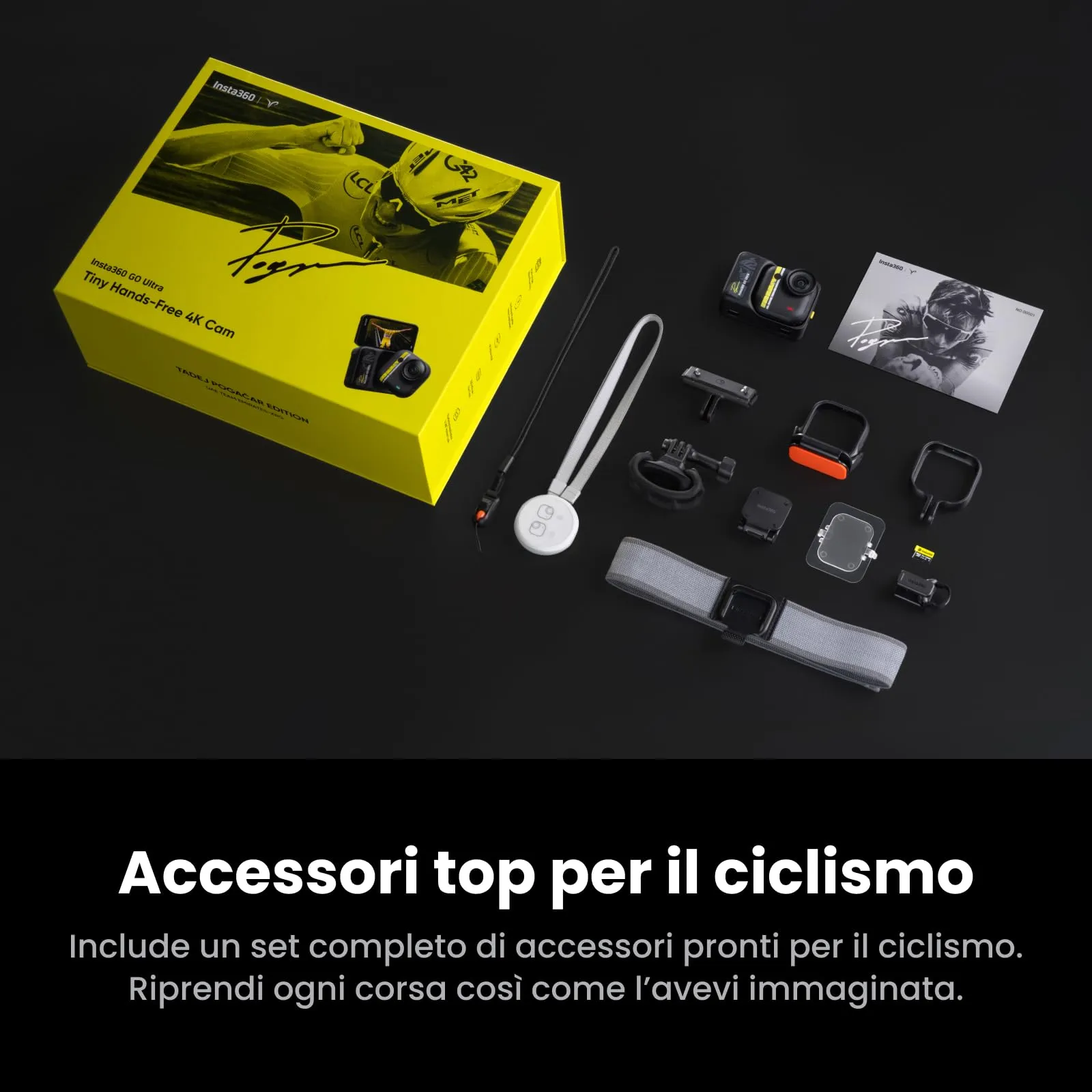 Insta360 GO Ultra Edizione Tadej Pogačar - Mini Action Cam 4K POV, Sensore 1/1,28", 53g, FOV 156°, Autonomia 200 min - immagine 3