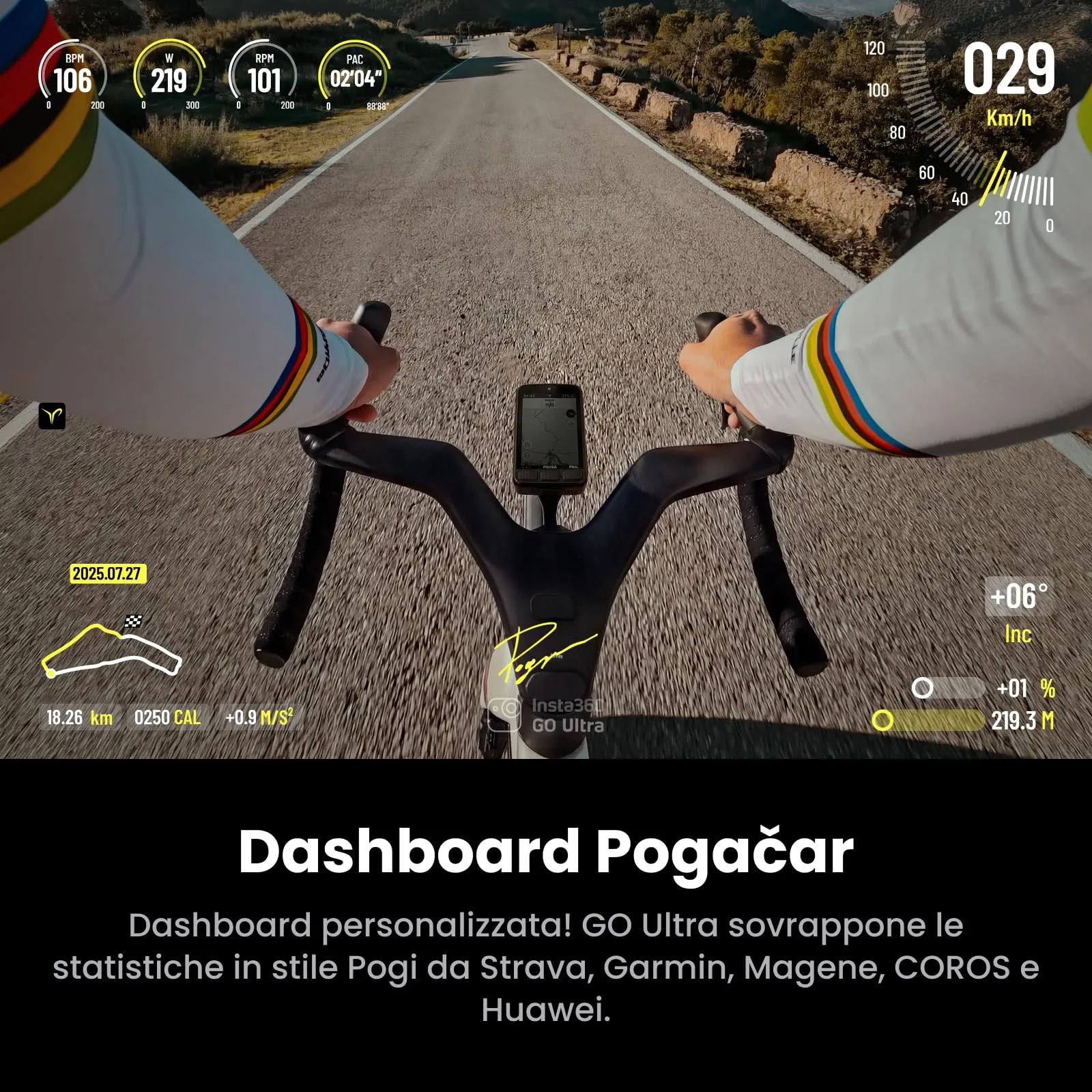Insta360 GO Ultra Edizione Tadej Pogačar - Mini Action Cam 4K POV, Sensore 1/1,28", 53g, FOV 156°, Autonomia 200 min - immagine 5