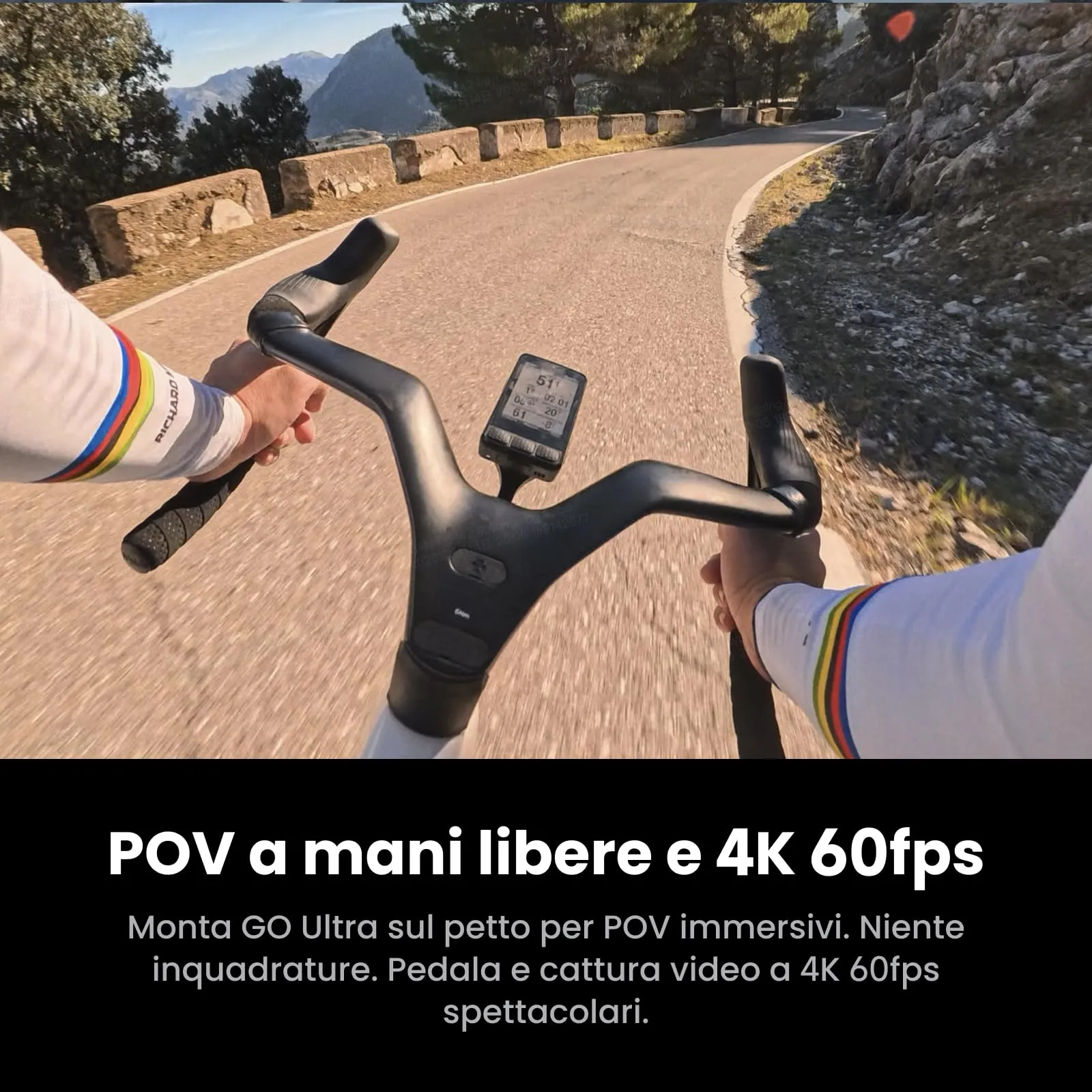 Insta360 GO Ultra Edizione Tadej Pogačar - Mini Action Cam 4K POV, Sensore 1/1,28", 53g, FOV 156°, Autonomia 200 min - immagine 6