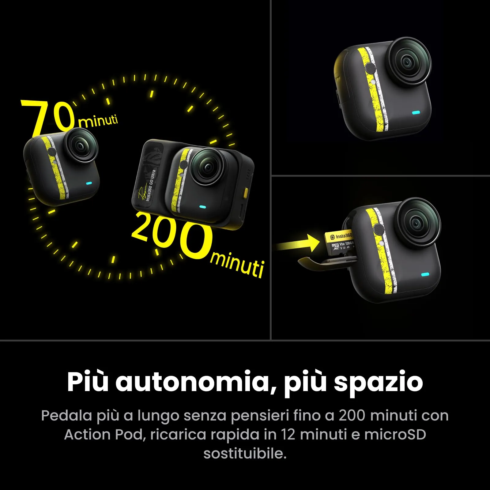 Insta360 GO Ultra Edizione Tadej Pogačar - Mini Action Cam 4K POV, Sensore 1/1,28", 53g, FOV 156°, Autonomia 200 min - immagine 11