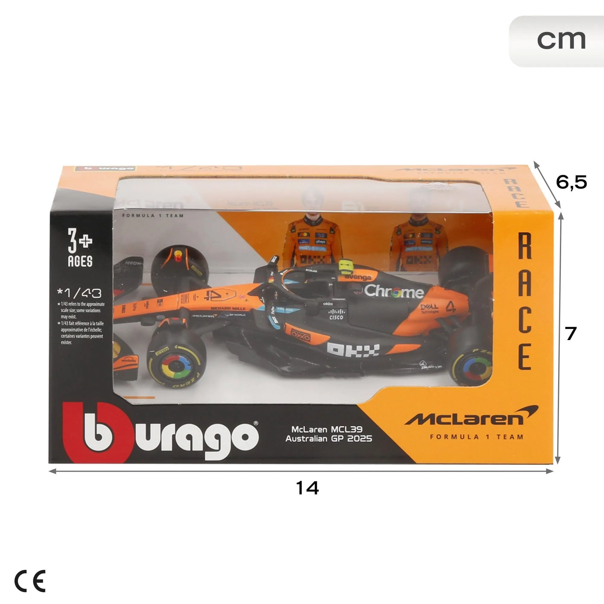 Bburago McLaren F1 MCL39 2025 #4 Norris, 1:43 Scale Diecast Replica, Papaya/Black Livery - immagine 10