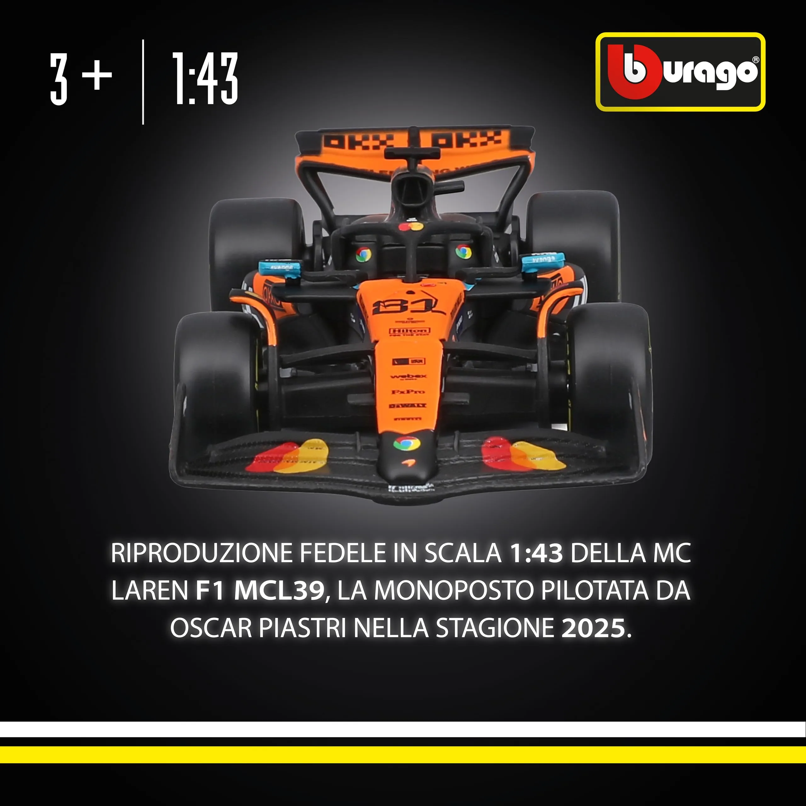 Bburago McLaren F1 MCL39 2025 #81 Piastri 1:43 Diecast Replica - immagine 2