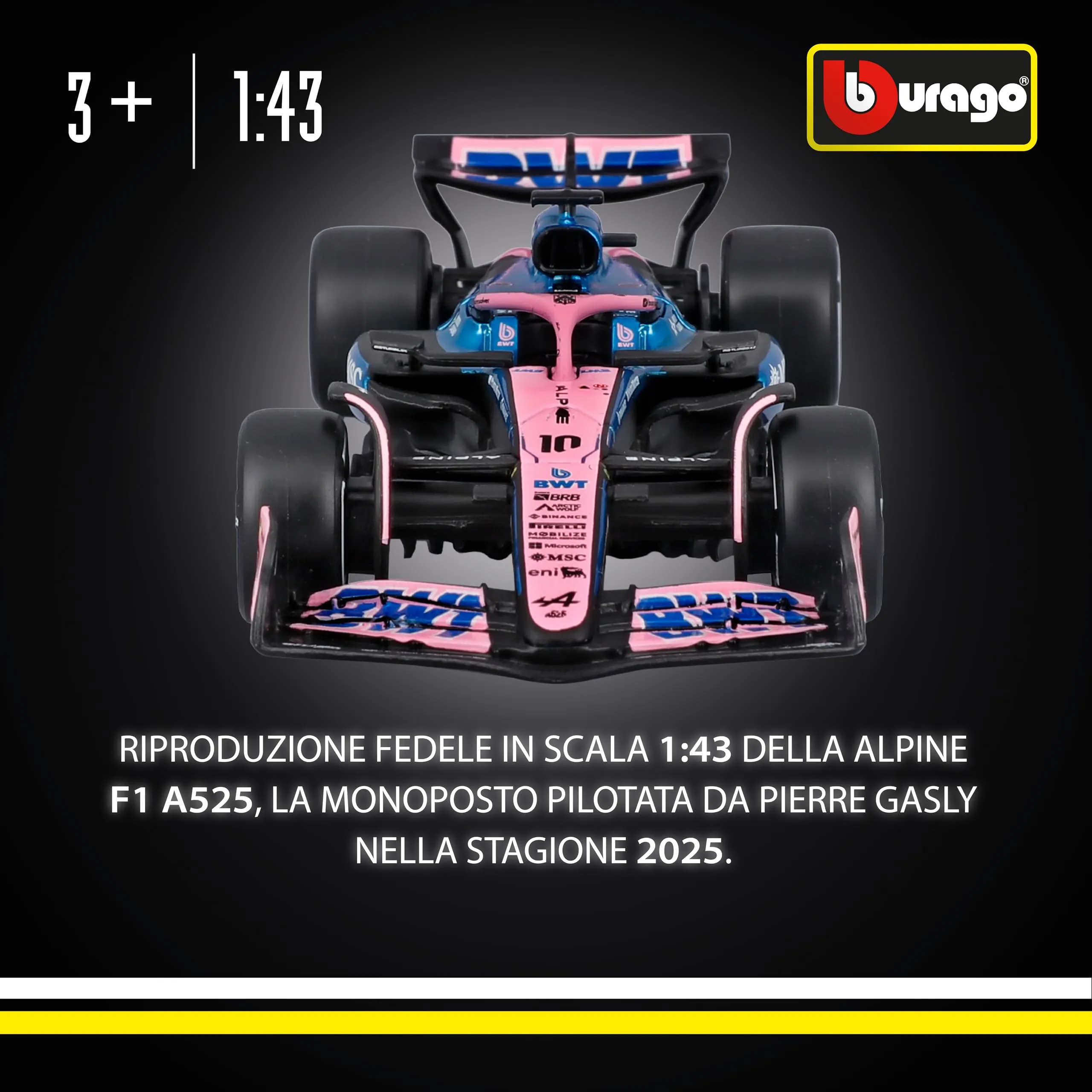 Bburago F1 BWT Alpine A525 2025 #10 Gasly 1:43 Diecast Replica - immagine 2