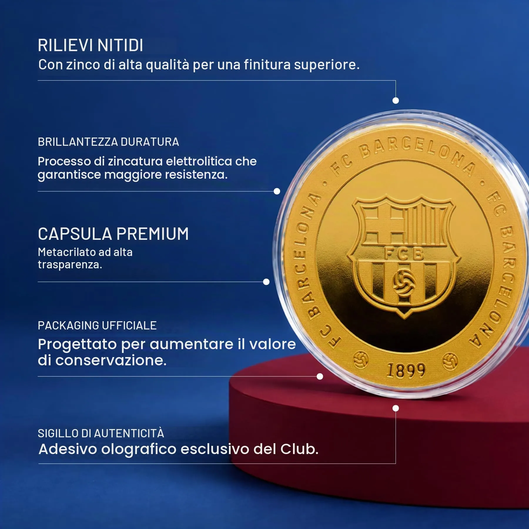 MOCIWORLD FC Barcelona 2025-26 Official Collector Coin, Gold Finish, 40mm, Spotify Camp Nou Stadium Engraving with Protective Capsule - immagine 5