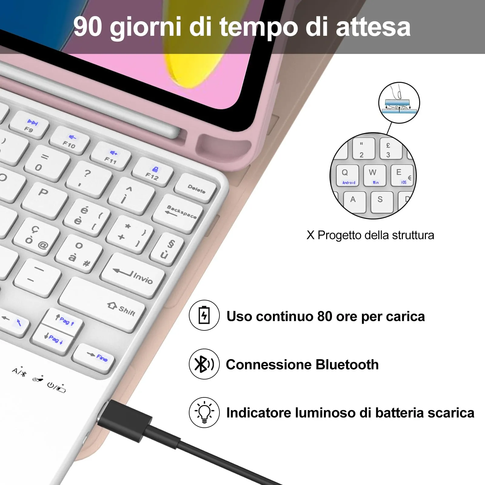 IVEOPPE Tastiera per iPad 11 Generazione 11" (2025) e 10 Generazione 10.9" (2022) Modello A16 - immagine 4